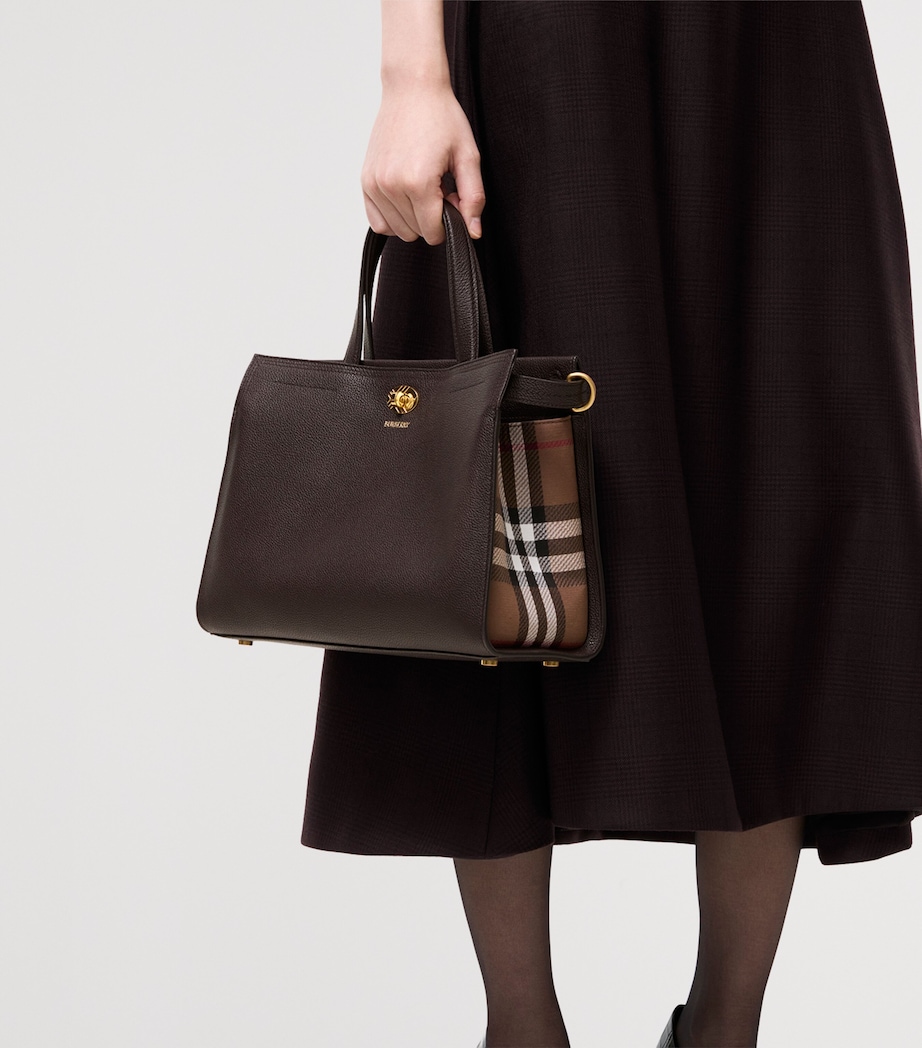 Burberry Small Leather Cotswolds Check Tote Bag Chocolate Brown Image 3