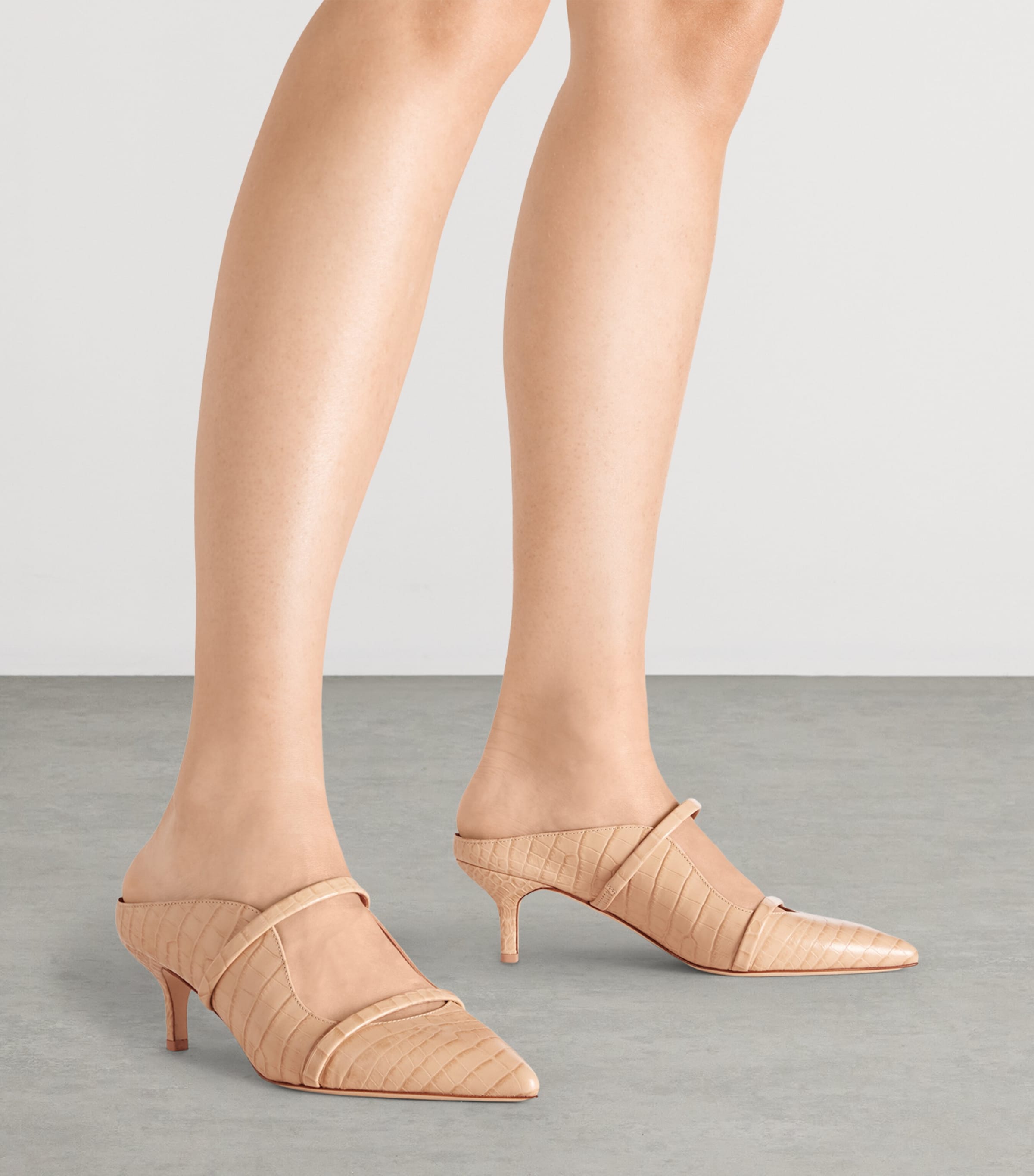 Croc-Embossed Leather Maureen Heeled Mules 45 BUFF Image 2