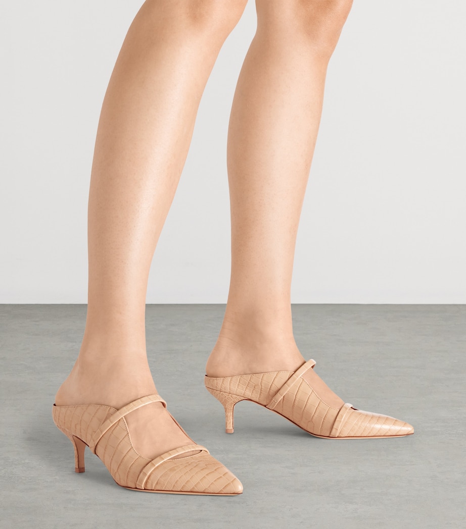 Croc-Embossed Leather Maureen Heeled Mules 45 BUFF Image 2