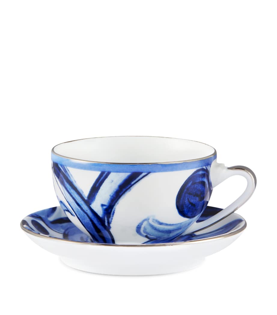 Dolce&Gabbana Casa Porcelain Blu Mediterraneo Teacup and Saucer Blu Mediterran Image 1