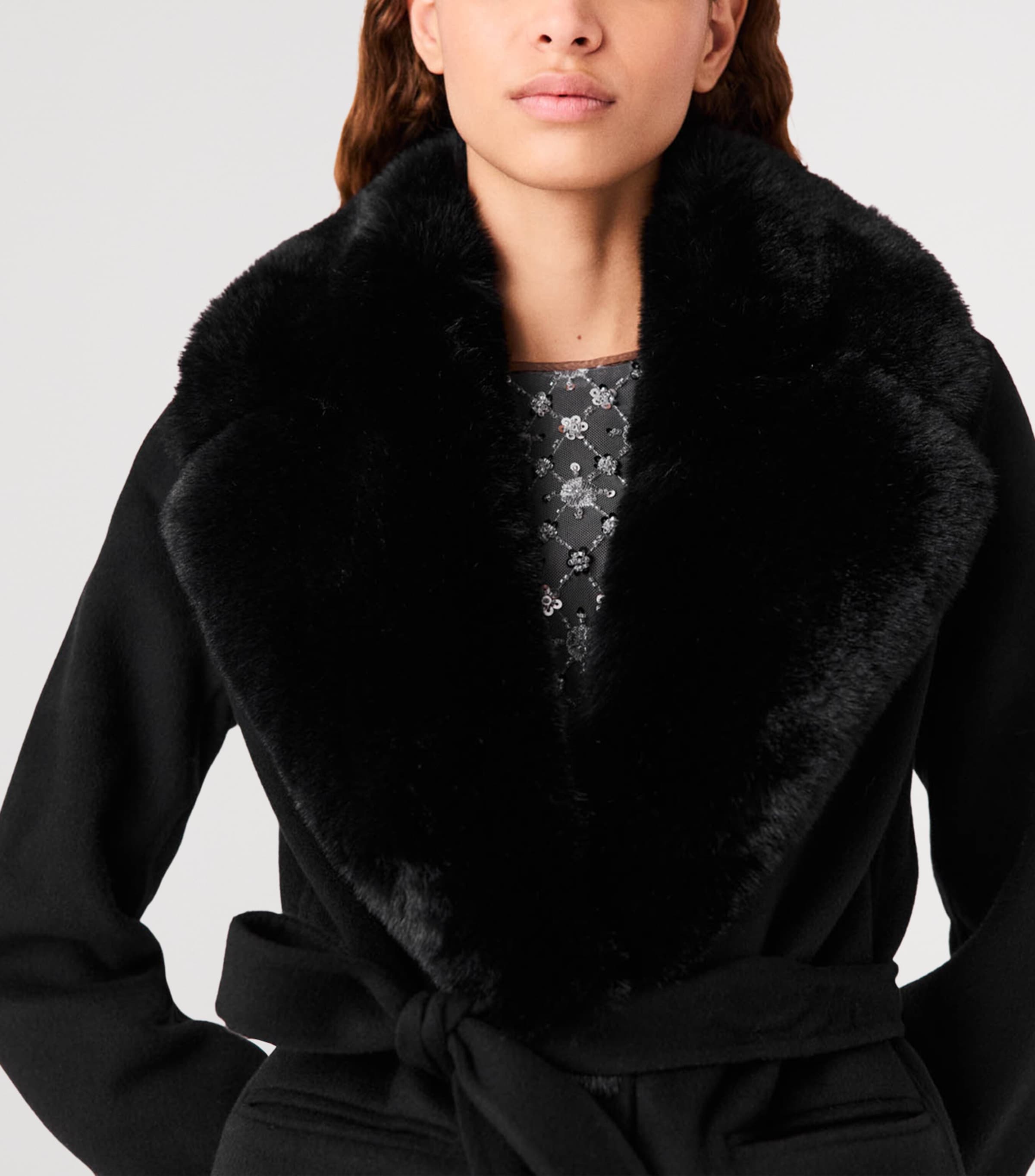 Maje Womens Wool-Blend Wrap Coat Black Image 7