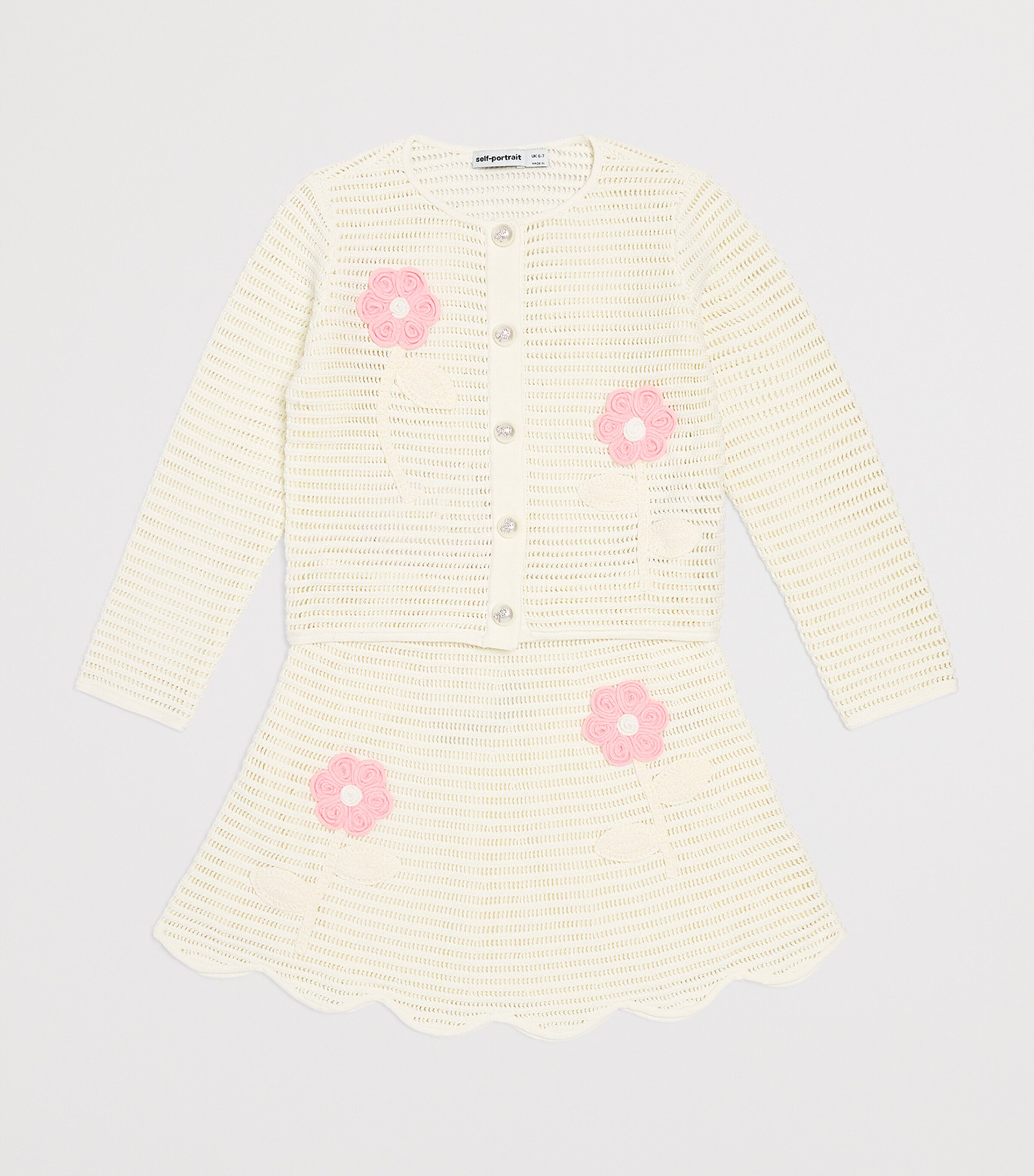 Self-Portrait Kids Floral-Embroidered Mini Skirt (3-12 Years) Cream Image 3