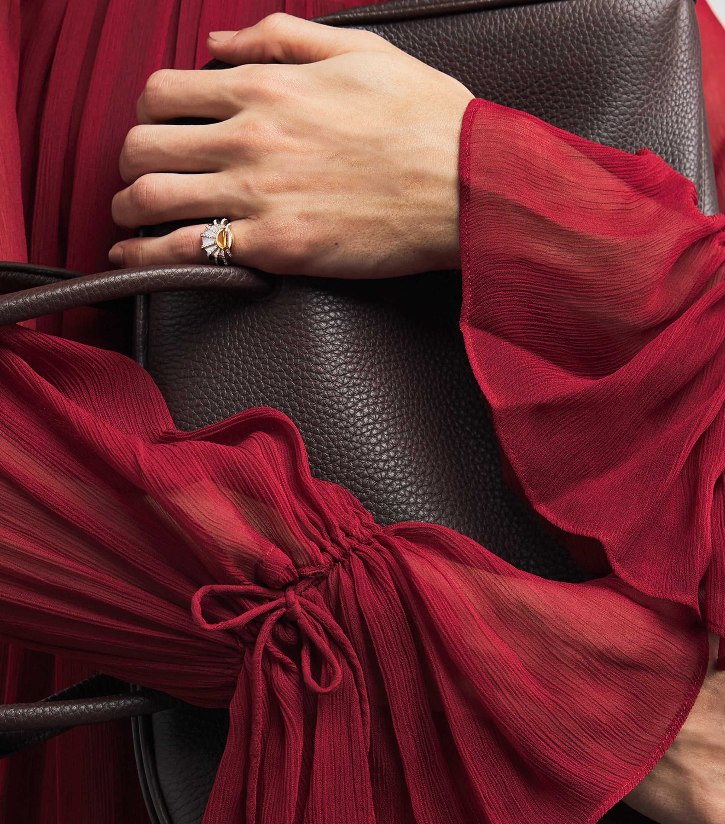 Yellow Gold, Diamond, Citrine and Pearl N*93 Sun Dawn Pinky Ring YELLOW GOLD Image 2