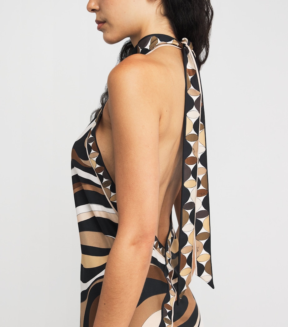 Silk Marmo Print Halterneck Midi Dress 004/BLACK GOLD Image 4