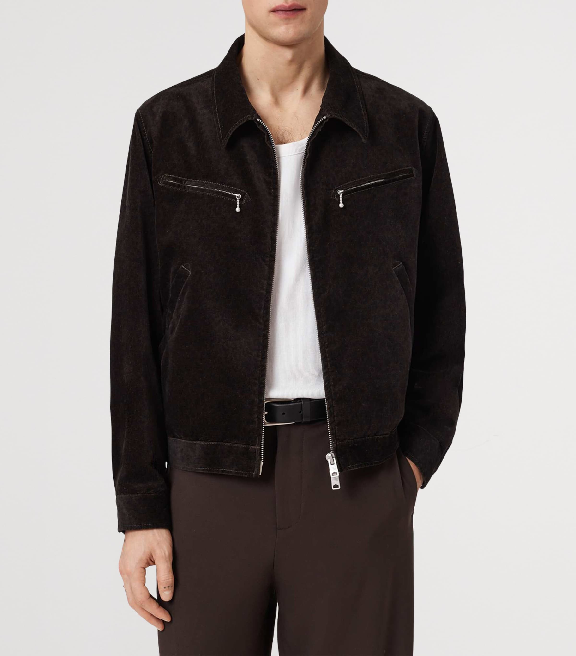 AllSaints Mens Suede Korey Jacket Traverse Brown Image 3
