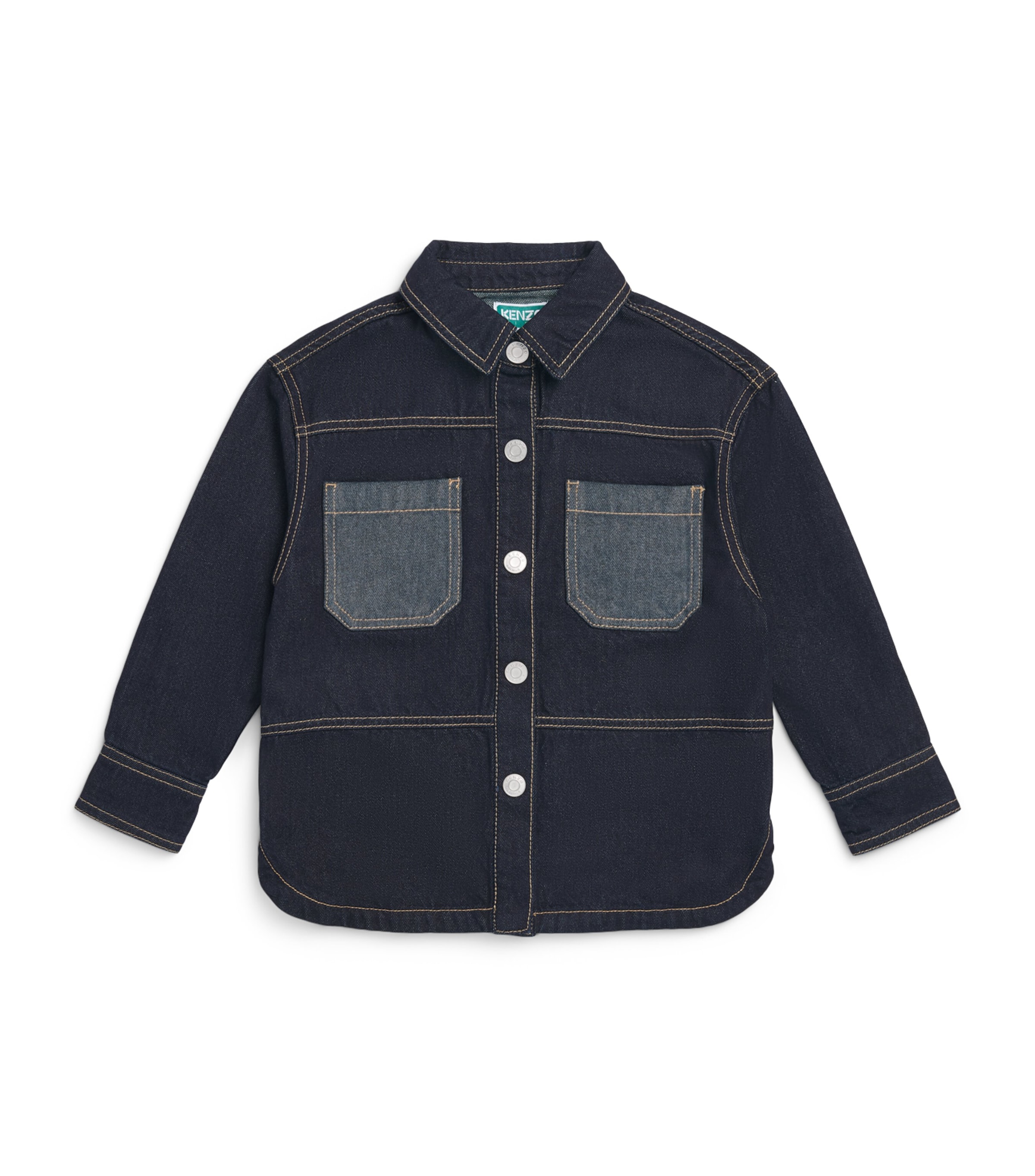 Kenzo Kids Cotton Contrast Denim Shirt (2-14 Years) Raw Denim Image 1