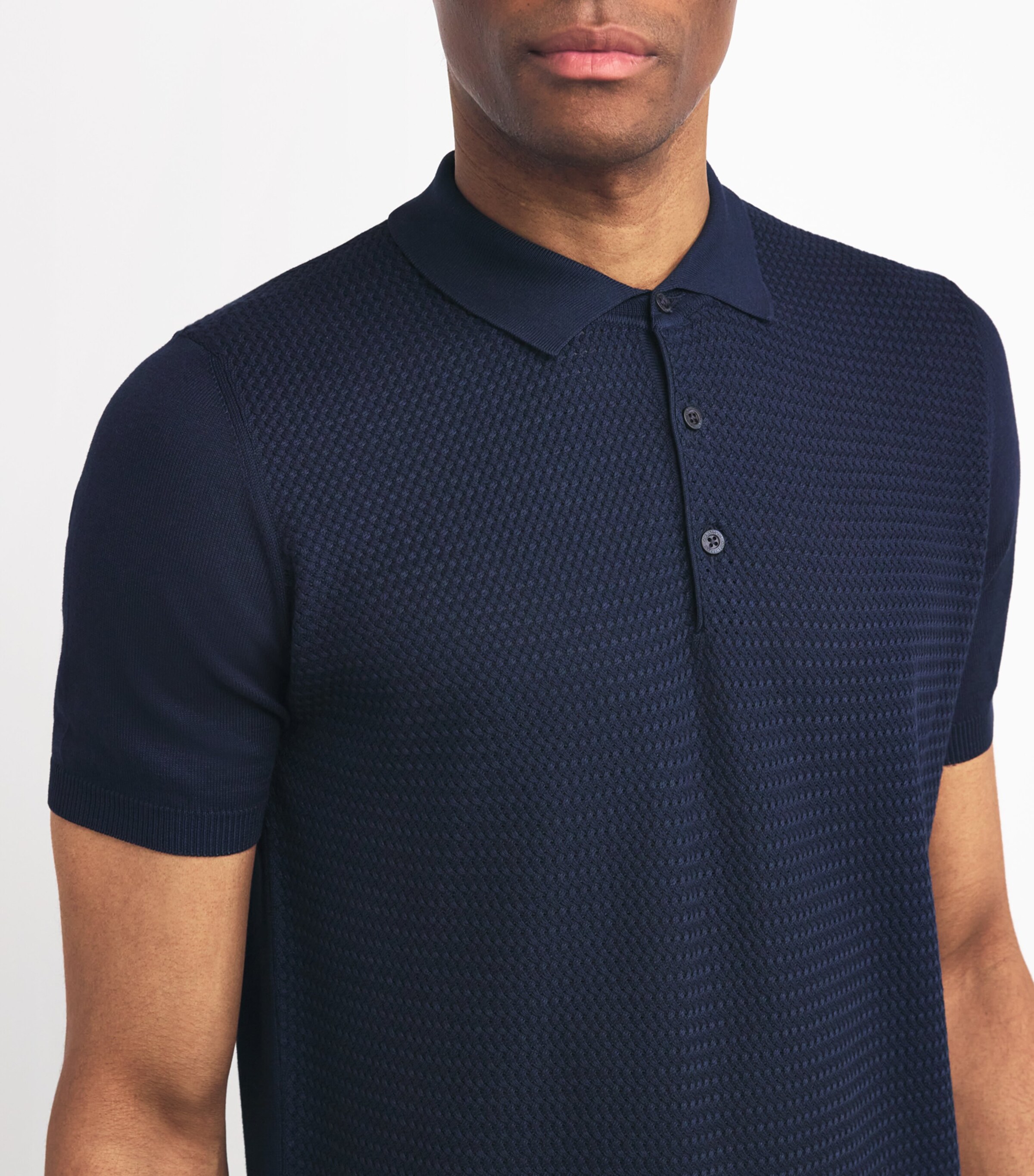 Corneliani Mens Cotton Textured Polo Shirt Navy Blue Image 6