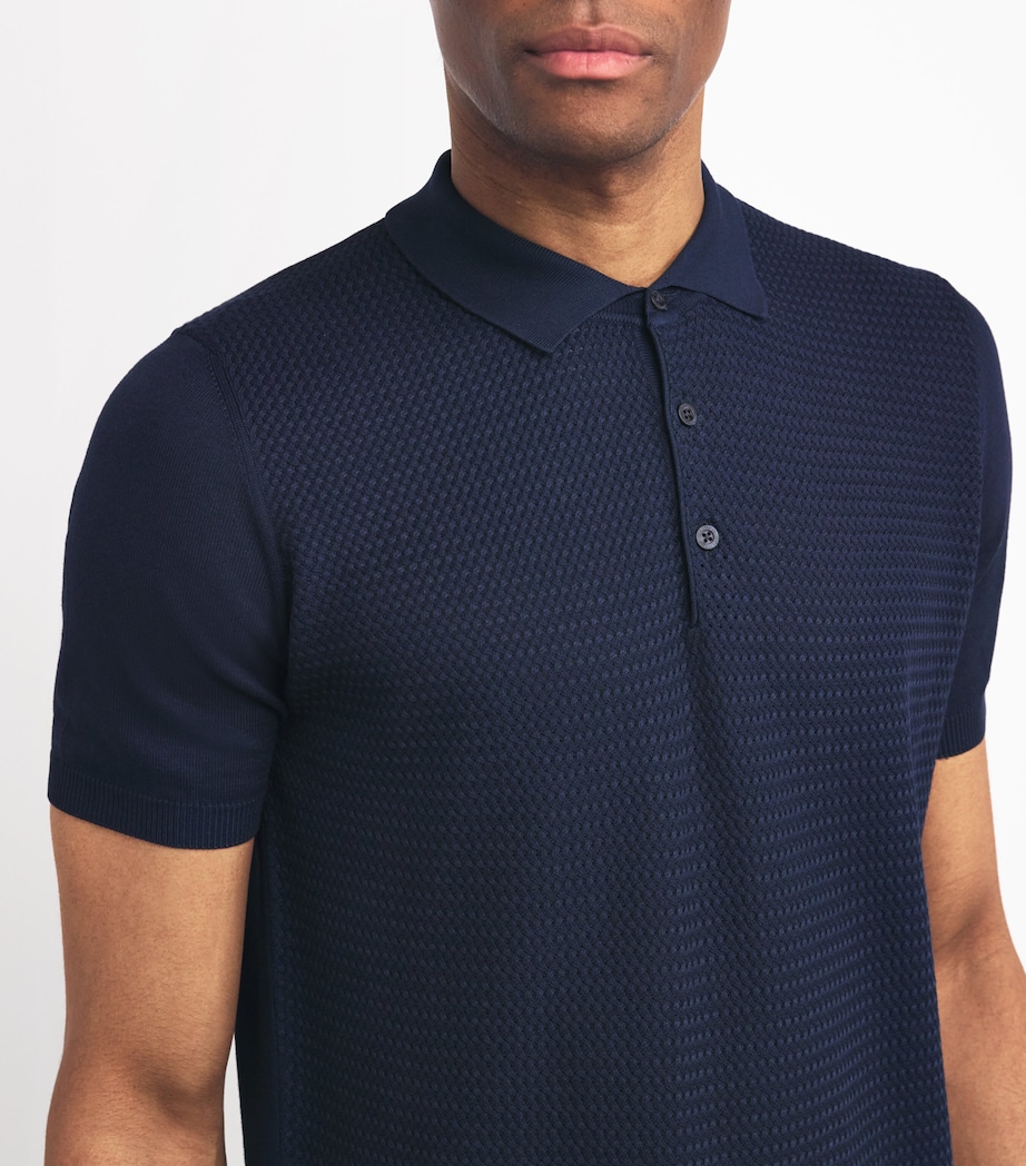 Corneliani Mens Cotton Textured Polo Shirt Navy Blue Image 6