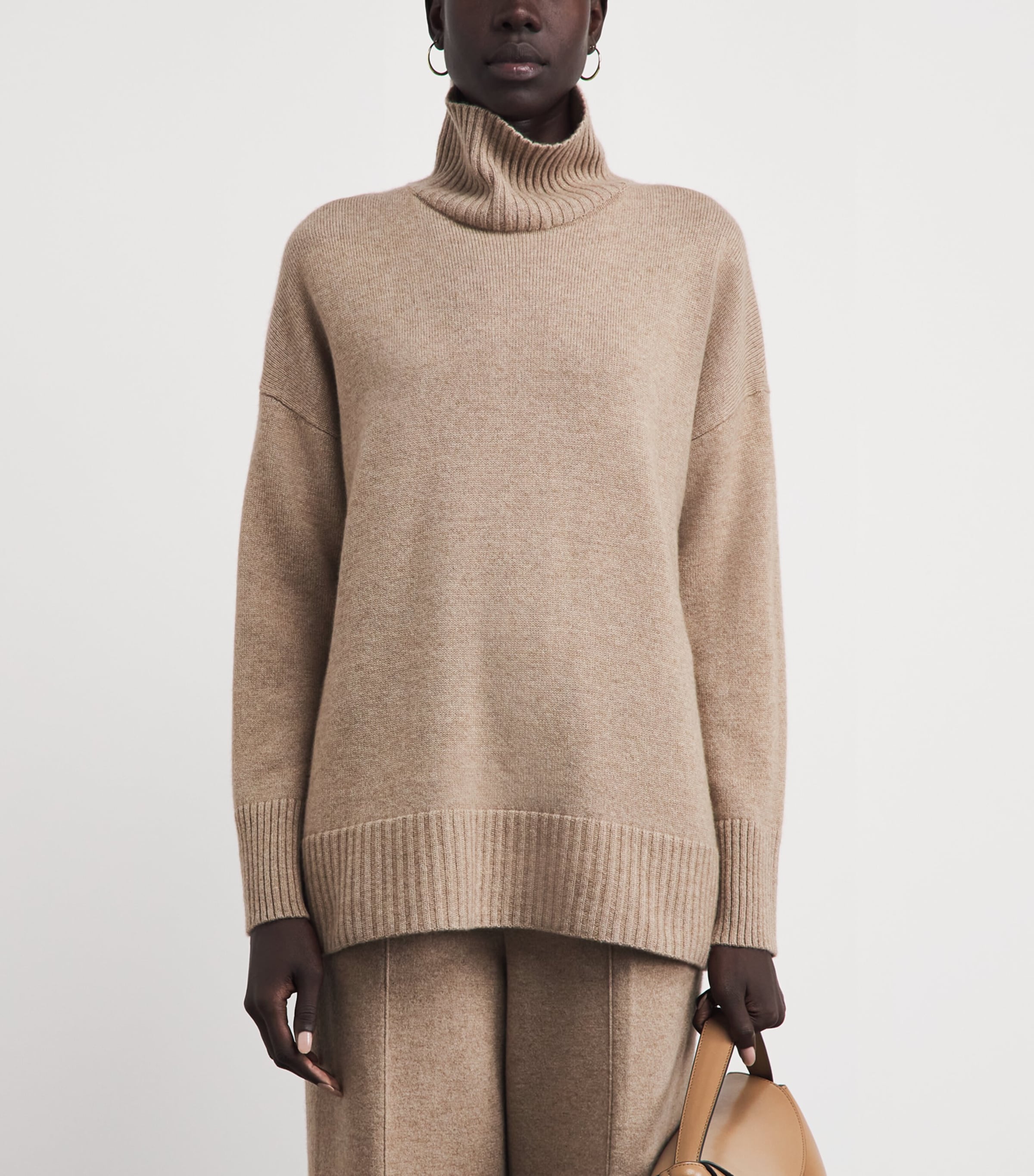 Lafayette 148 Womens Cashmere Funnel-Neck Sweater Hickory Melange Image 4