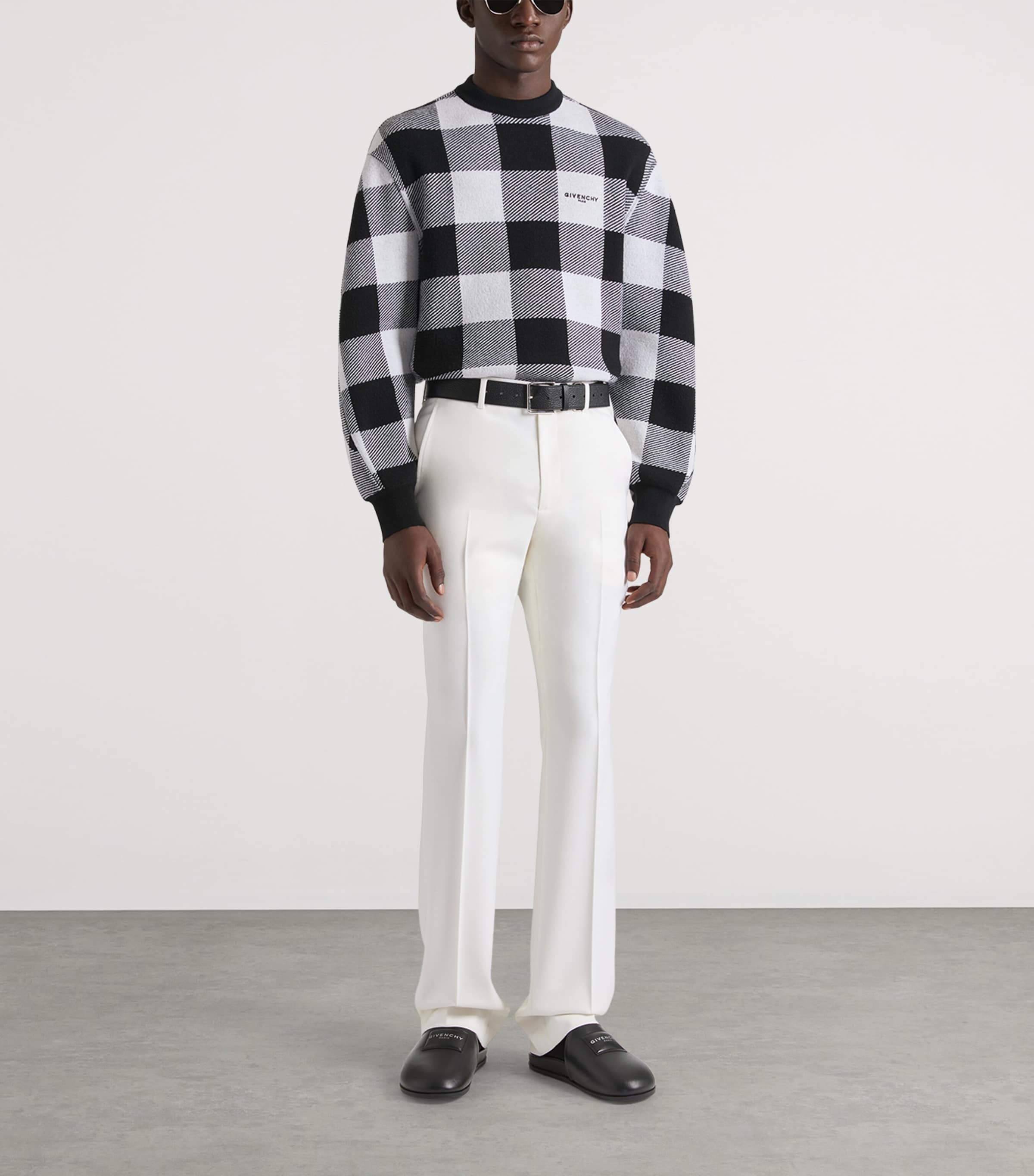 Wool Check Couture Seam Sweater BLACK/WHITE Image 2