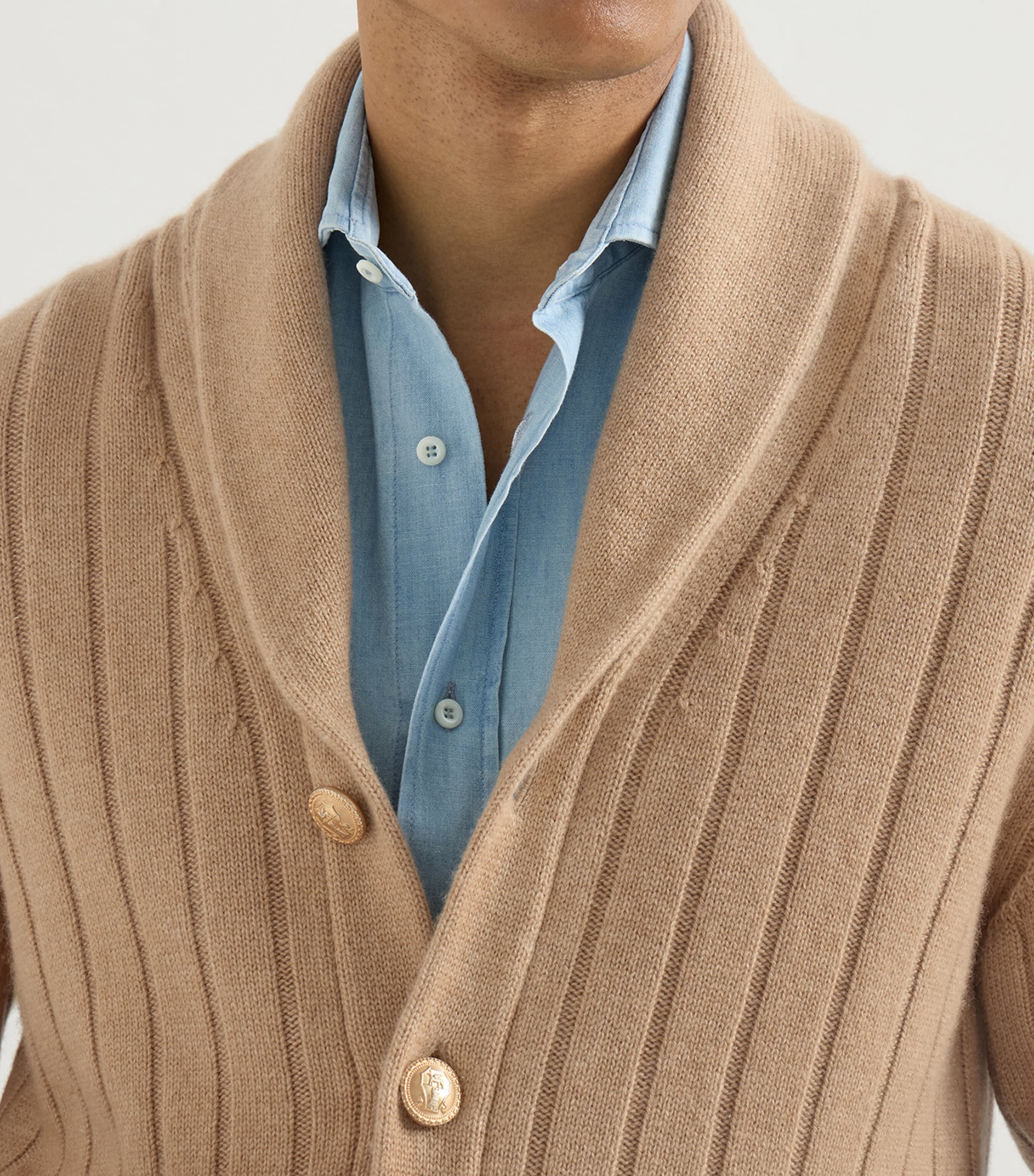 Brunello Cucinelli Mens Cashmere Ribbed Cardigan Camel Image 6
