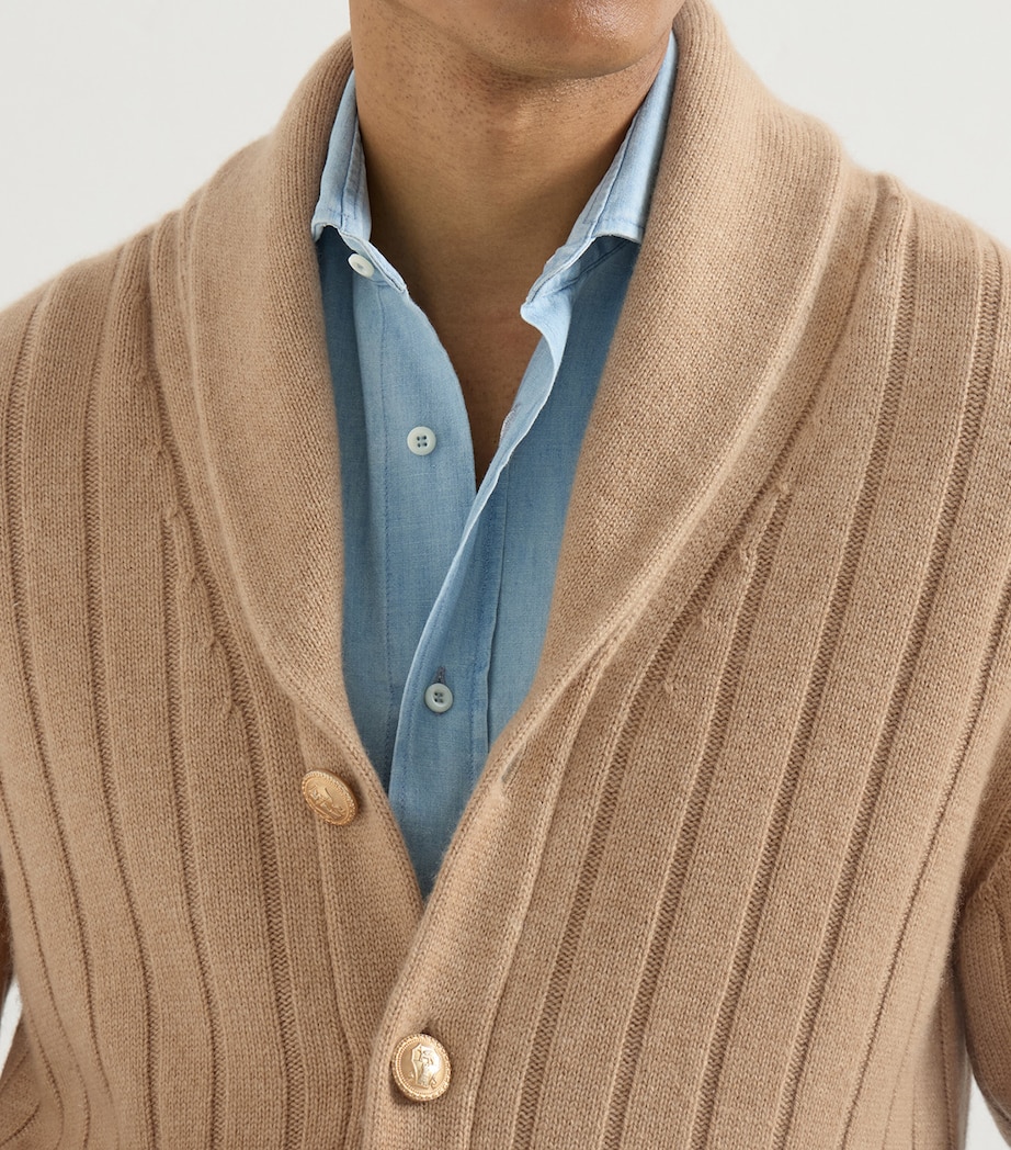 Brunello Cucinelli Mens Cashmere Ribbed Cardigan Camel Image 6