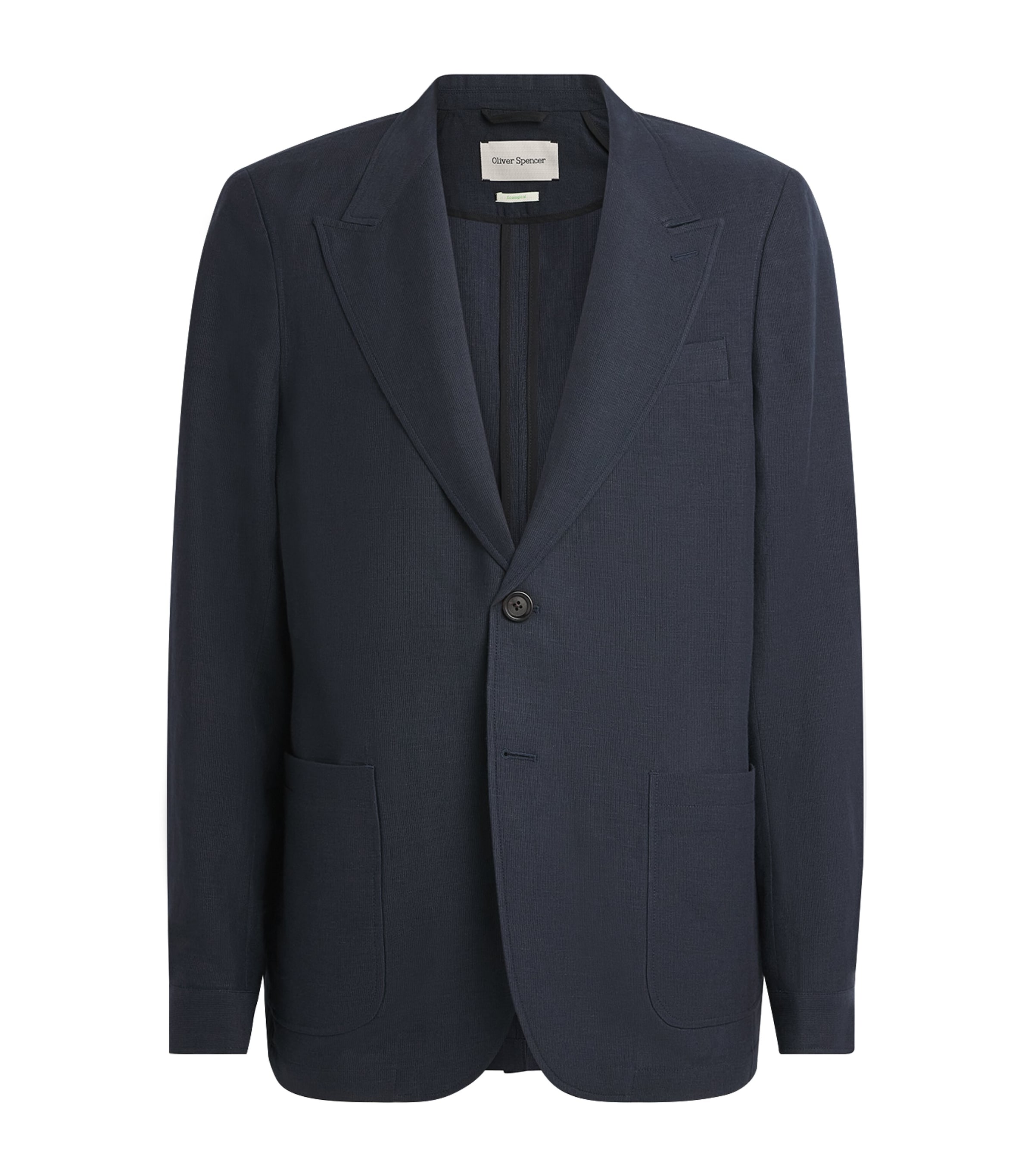 Oliver Spencer Mens Linen-Wool-Cotton Finsbury Blazer Navy Image 1