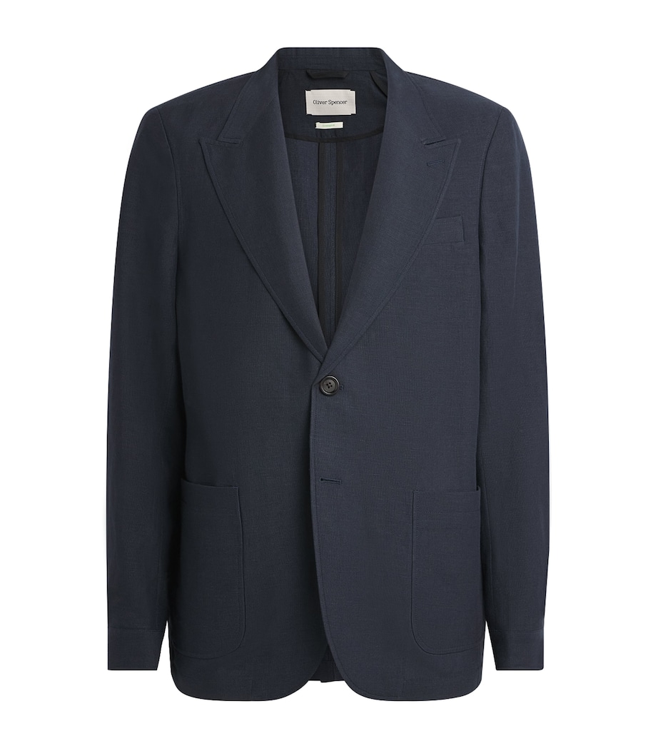 Oliver Spencer Mens Linen-Wool-Cotton Finsbury Blazer Navy Image 1