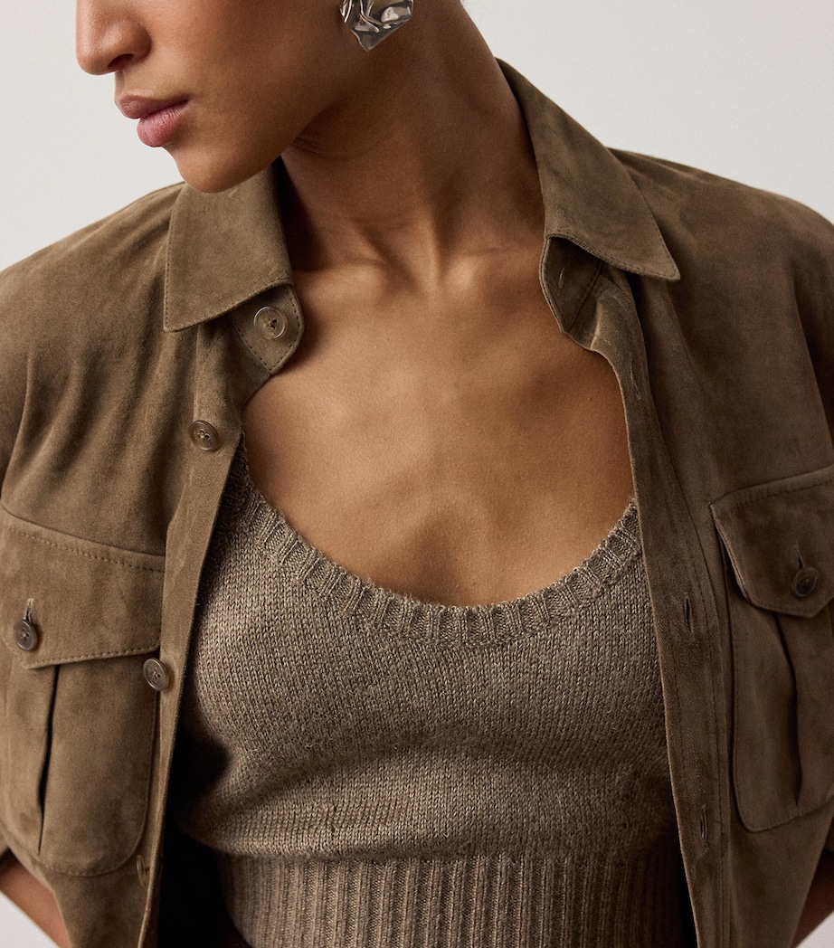 Ralph Lauren Collection Womens Silk-Blend Mouliné Camisole Sweater Portobello Melange Image 5