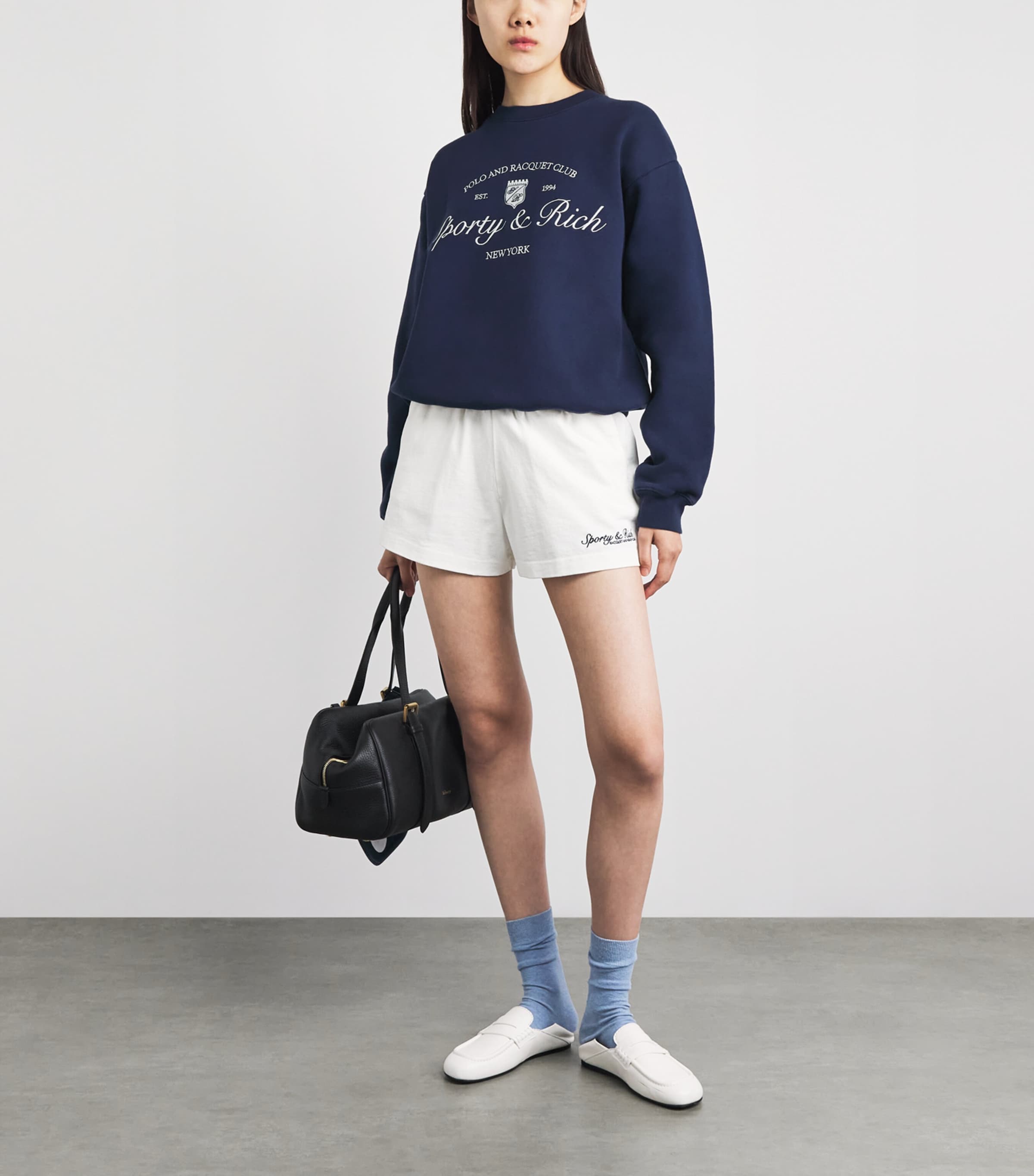 Sporty & Rich Womens Syracuse Embroidered Sweatshirt Dark Navy White Image 2