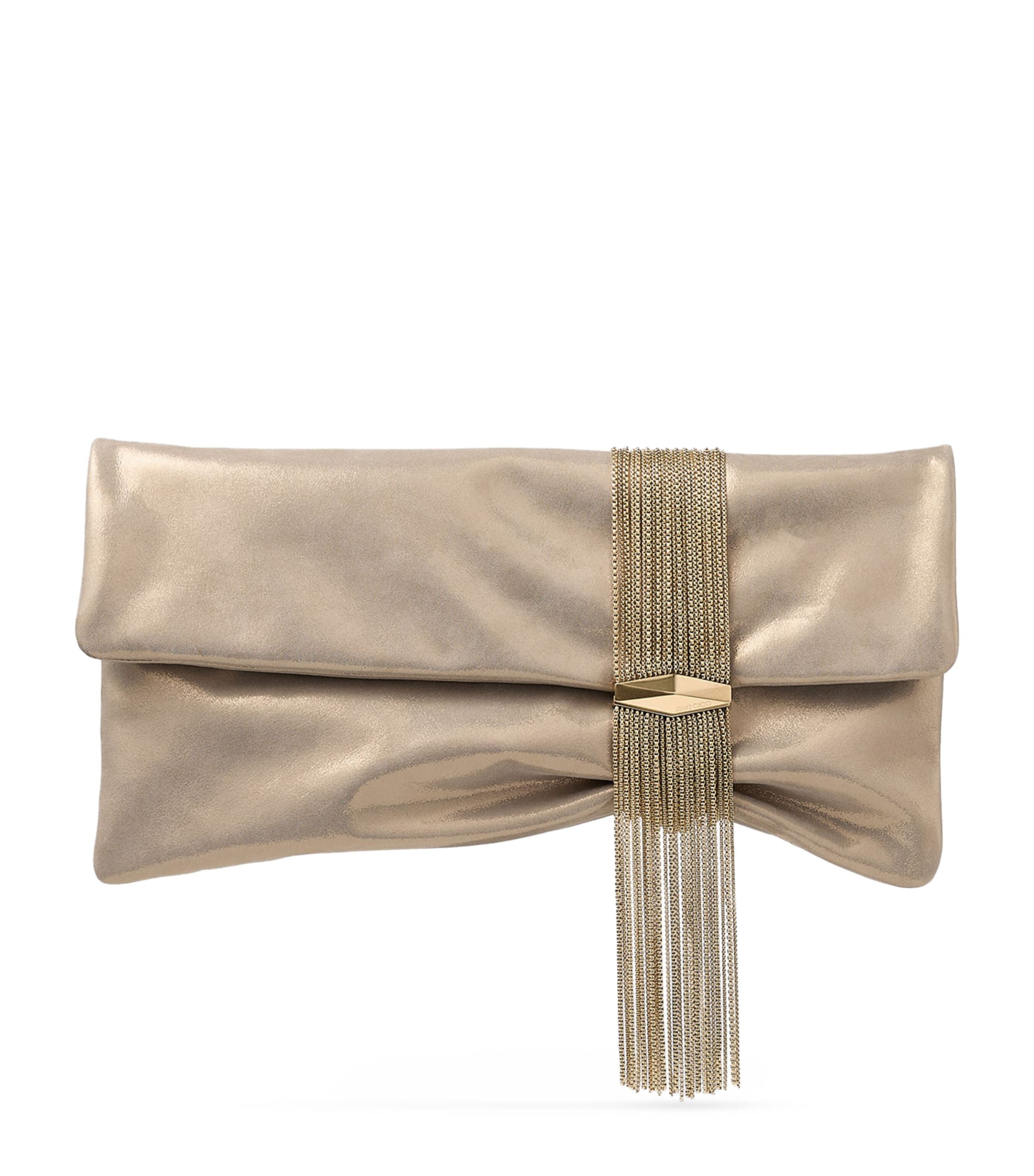 Jimmy Choo Gold-tone Crystal-embellished Foldover Clutch In Gold