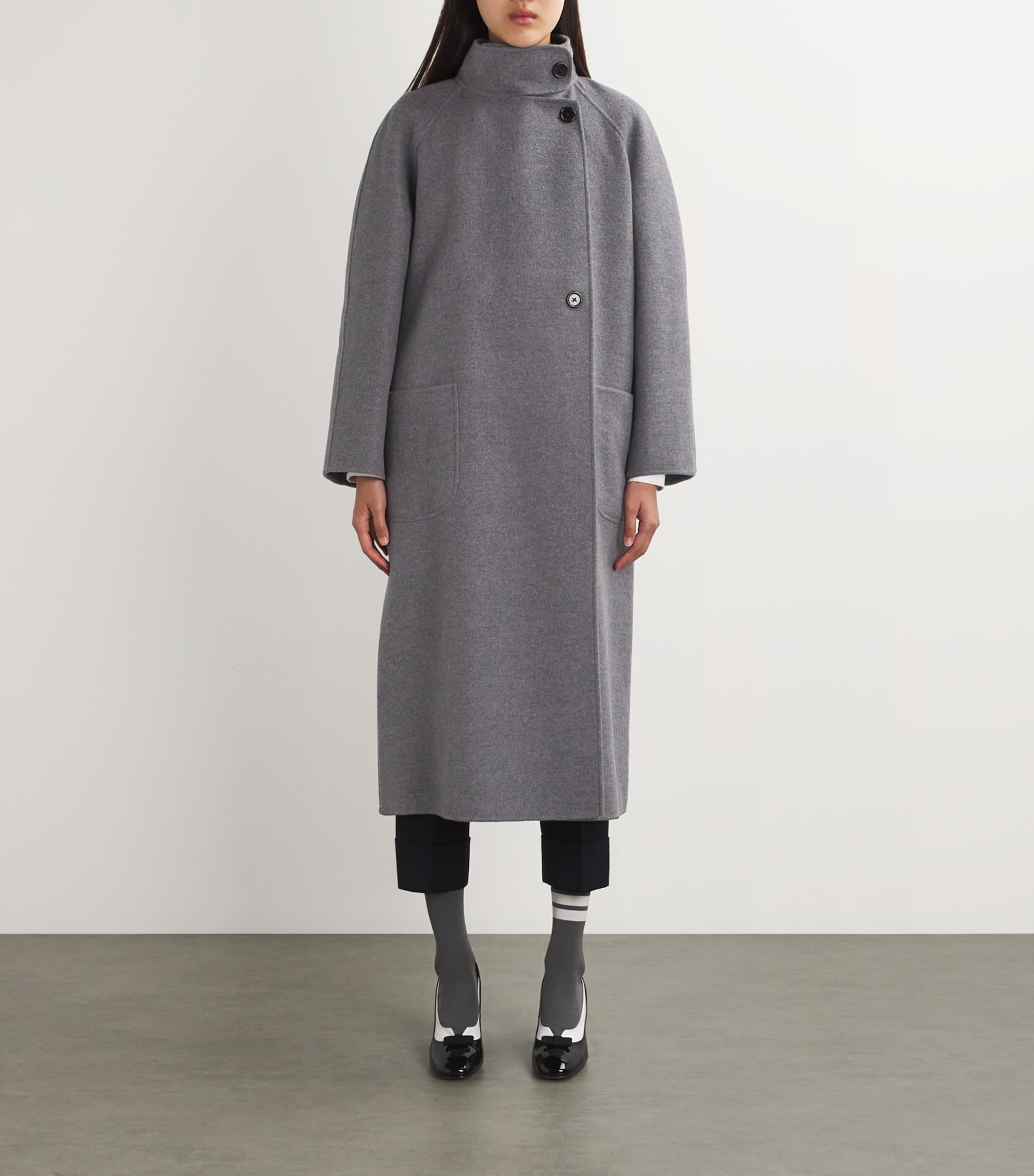 Wool-Cashmere High-Neck Overcoat MED GREY Image 3