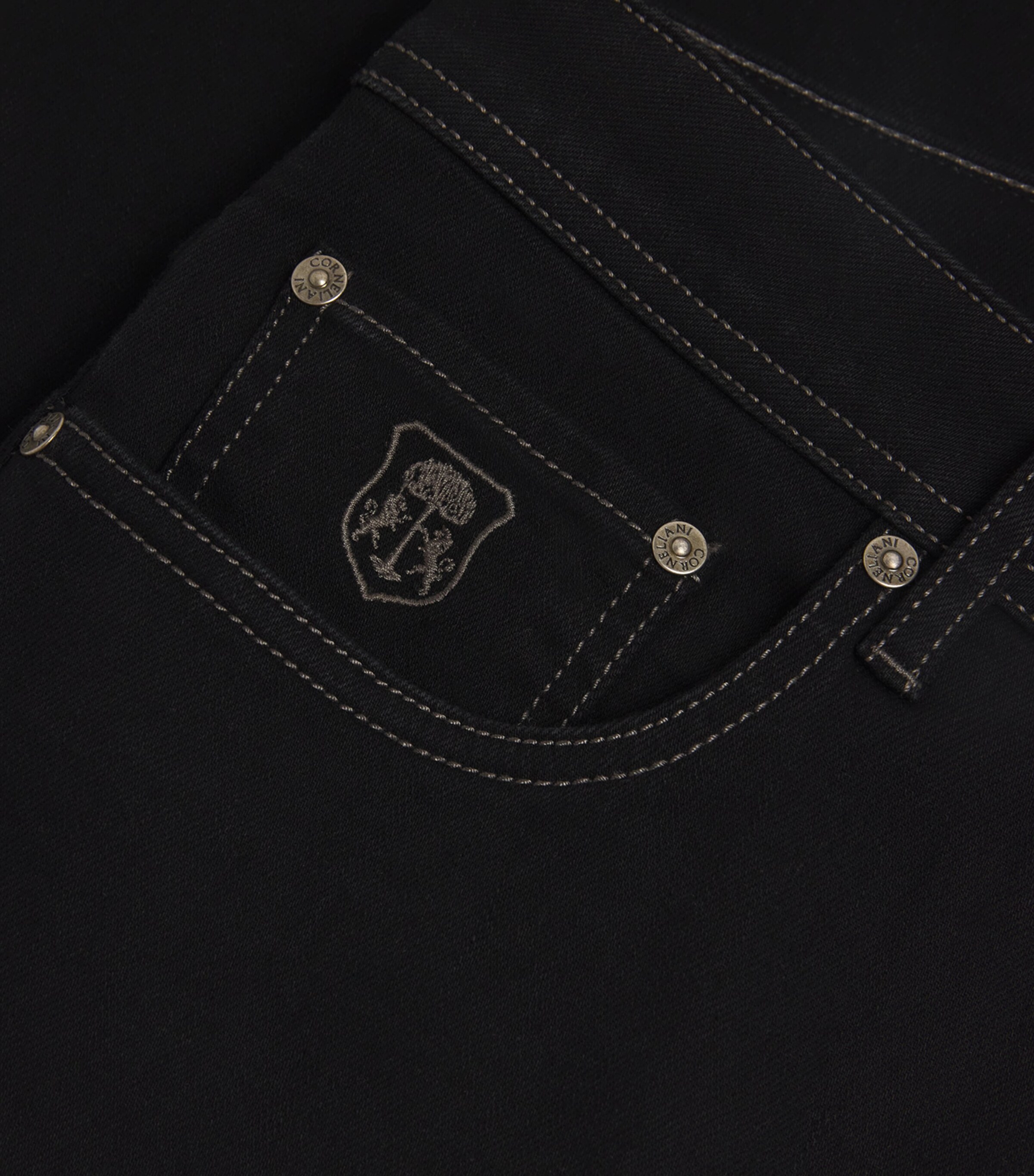 Corneliani Mens Embroidered-Logo Straight Jeans Black Image 5