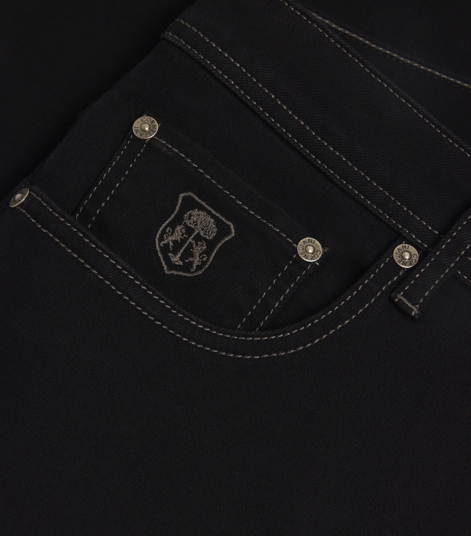 Corneliani Mens Embroidered-Logo Straight Jeans Black Image 5