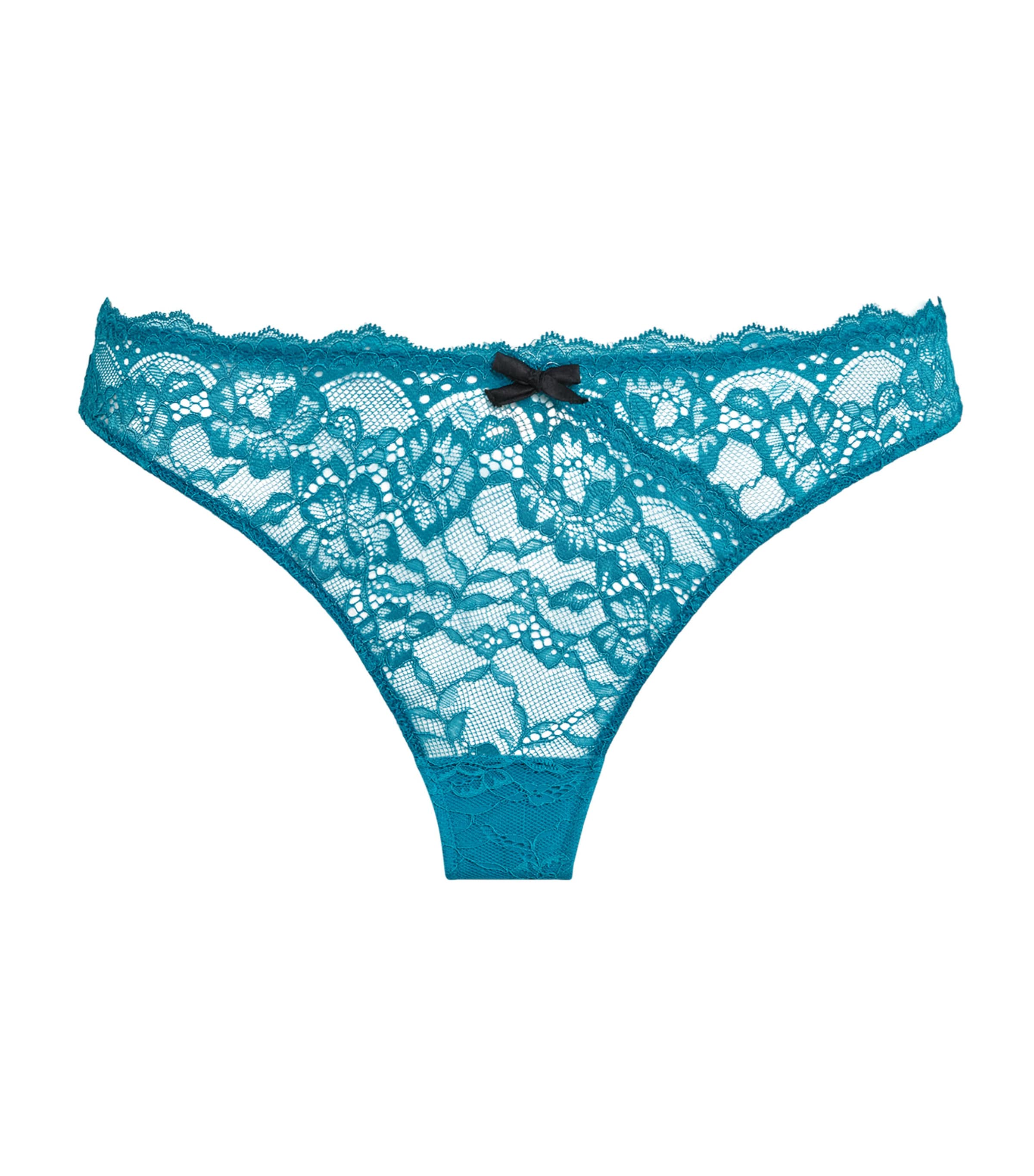 Fleur Du Mal Womens Lace Bianca Thong Aquamarine Image 1