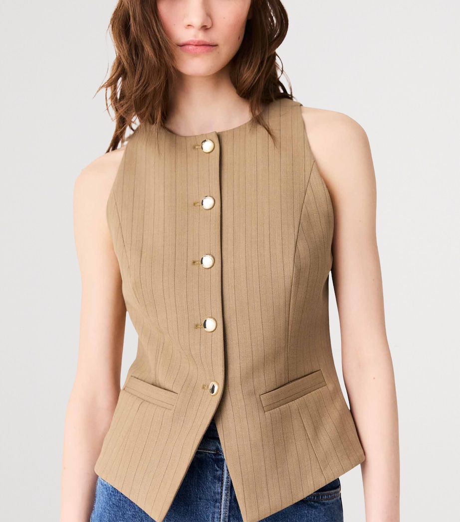 Maje Womens Wool-Blend Striped Waistcoat Beige Image 7