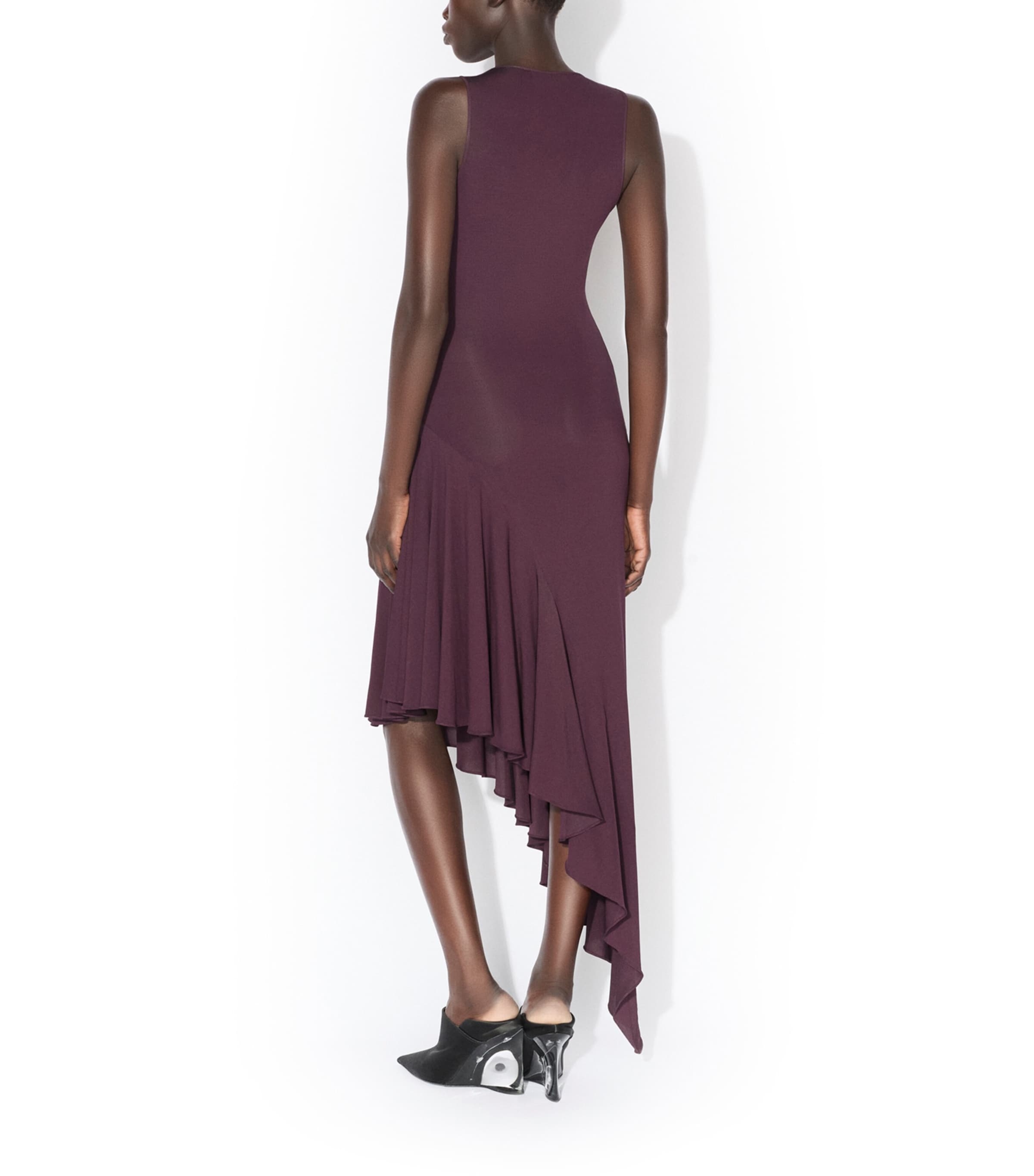 Alaïa Womens Jersey Asymmetric Midi Dress Bordeaux Image 4