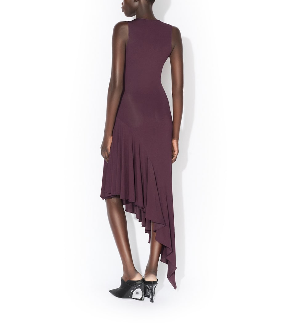 Alaïa Womens Jersey Asymmetric Midi Dress Bordeaux Image 4