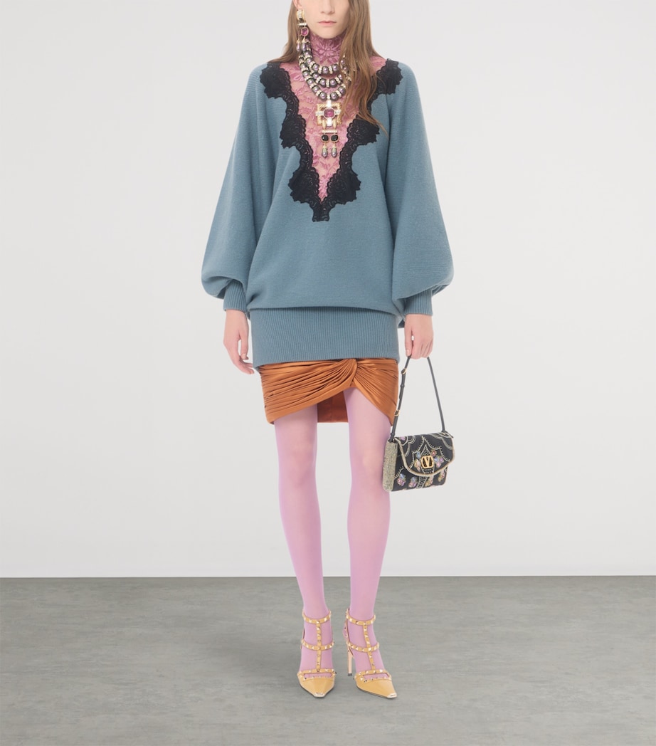 Valentino Womens Satin Draped Plissé Mini Skirt Bar Image 2