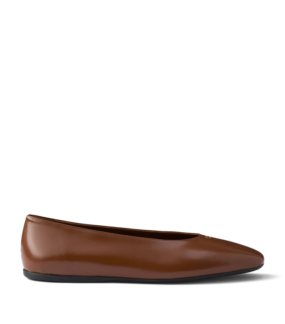 Prada Leather Logo Ballet Flats Brown Image 1