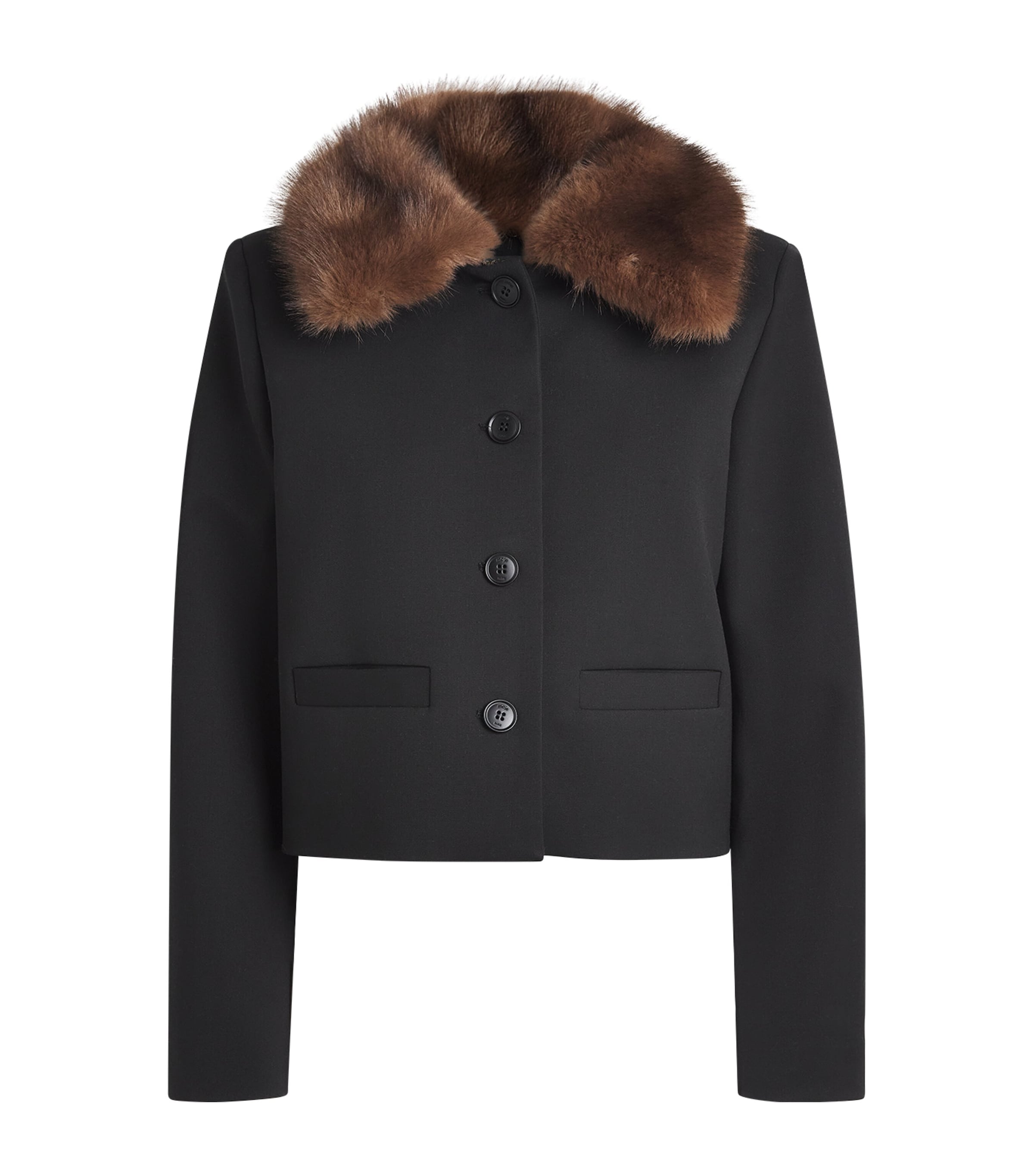 Cropped Removable-Collar Pea Coat BLACK Image 1