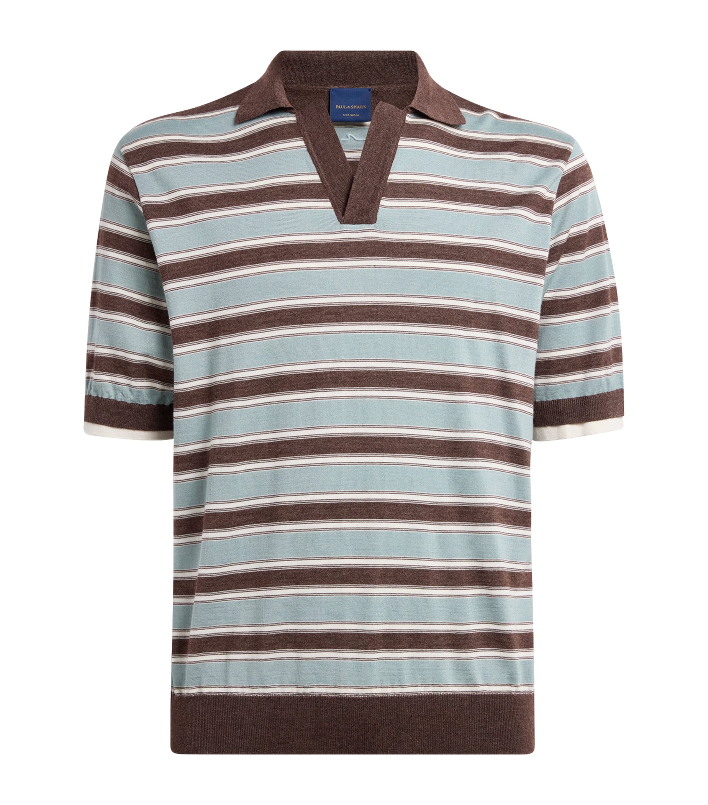 Paul & Shark Mens Virgin Wool-Silk Stripe Polo Shirt Slvia Marn Bianc Image 1