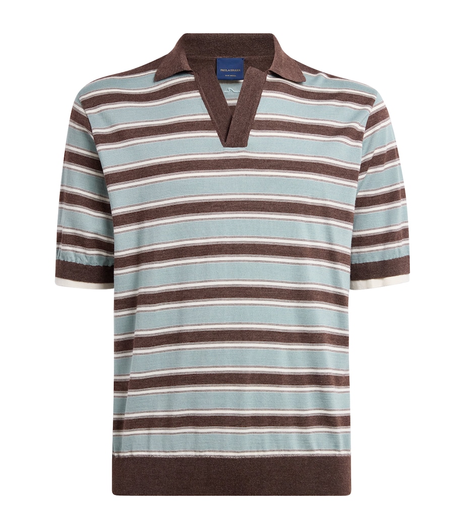 Paul & Shark Mens Virgin Wool-Silk Stripe Polo Shirt Slvia Marn Bianc Image 1