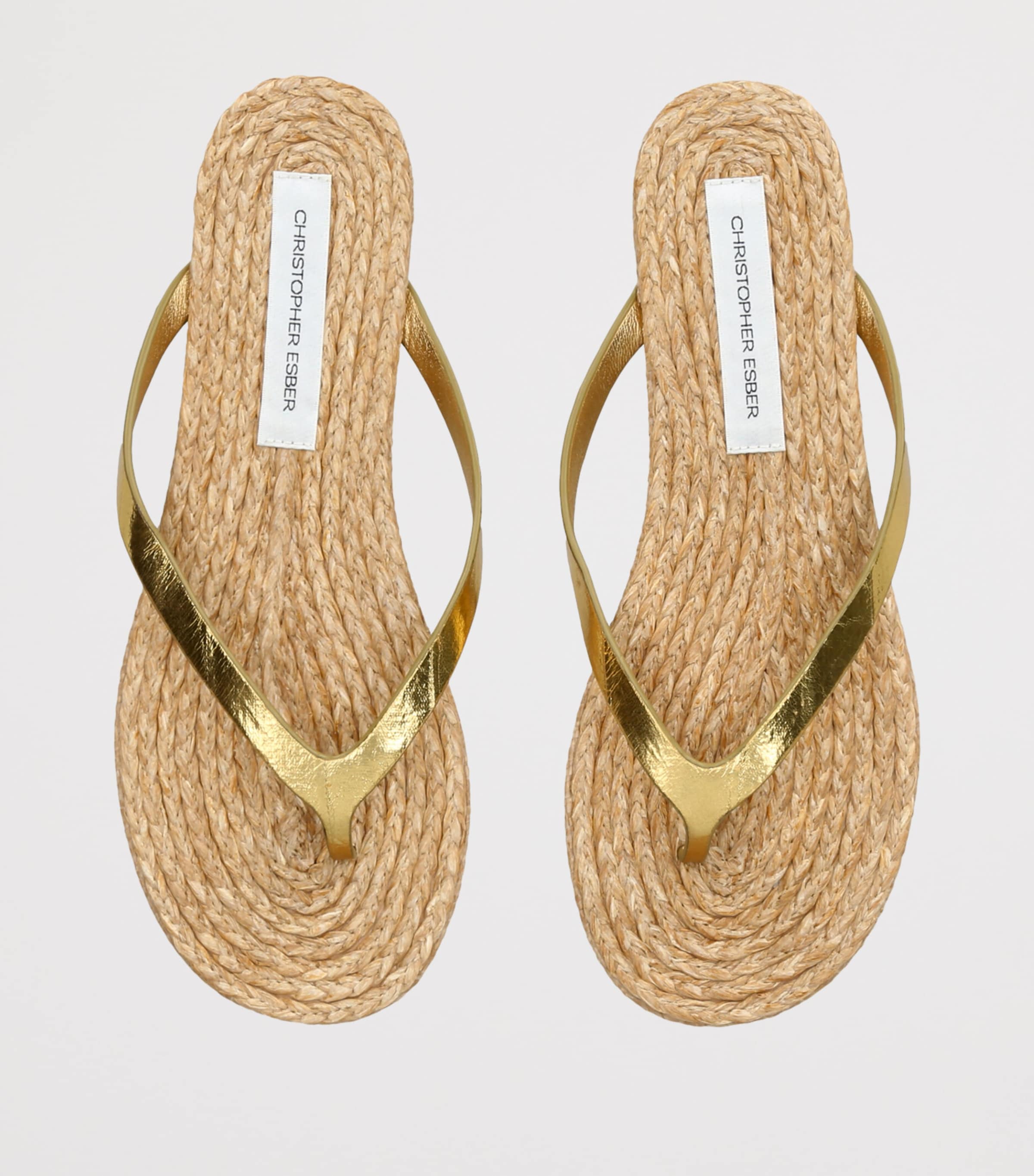 Christopher Esber Raffia Palma Flip Flops Gold Comb Image 3