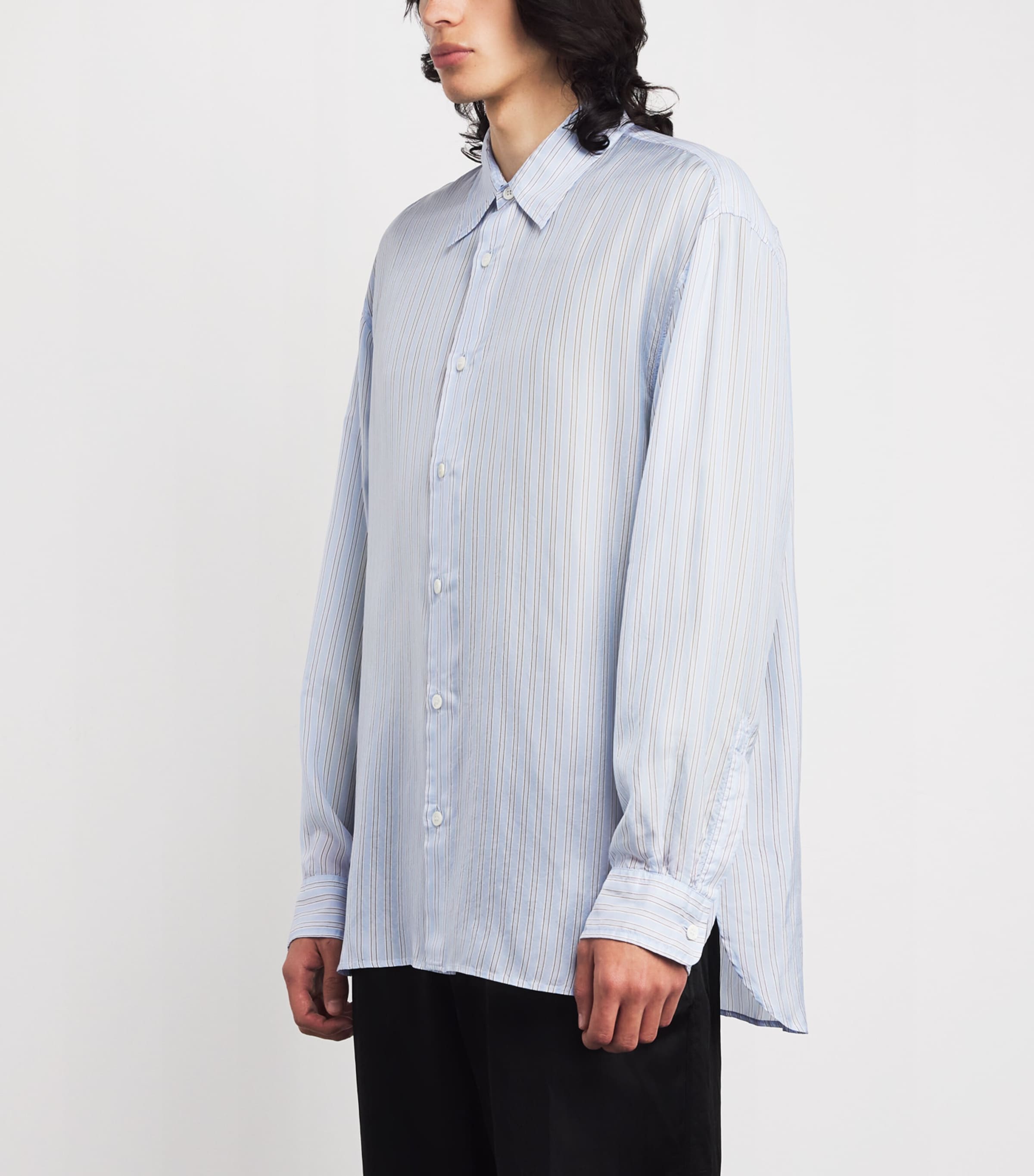 Cotton Stripe Shirt 514 LIGHT BLUE Image 3