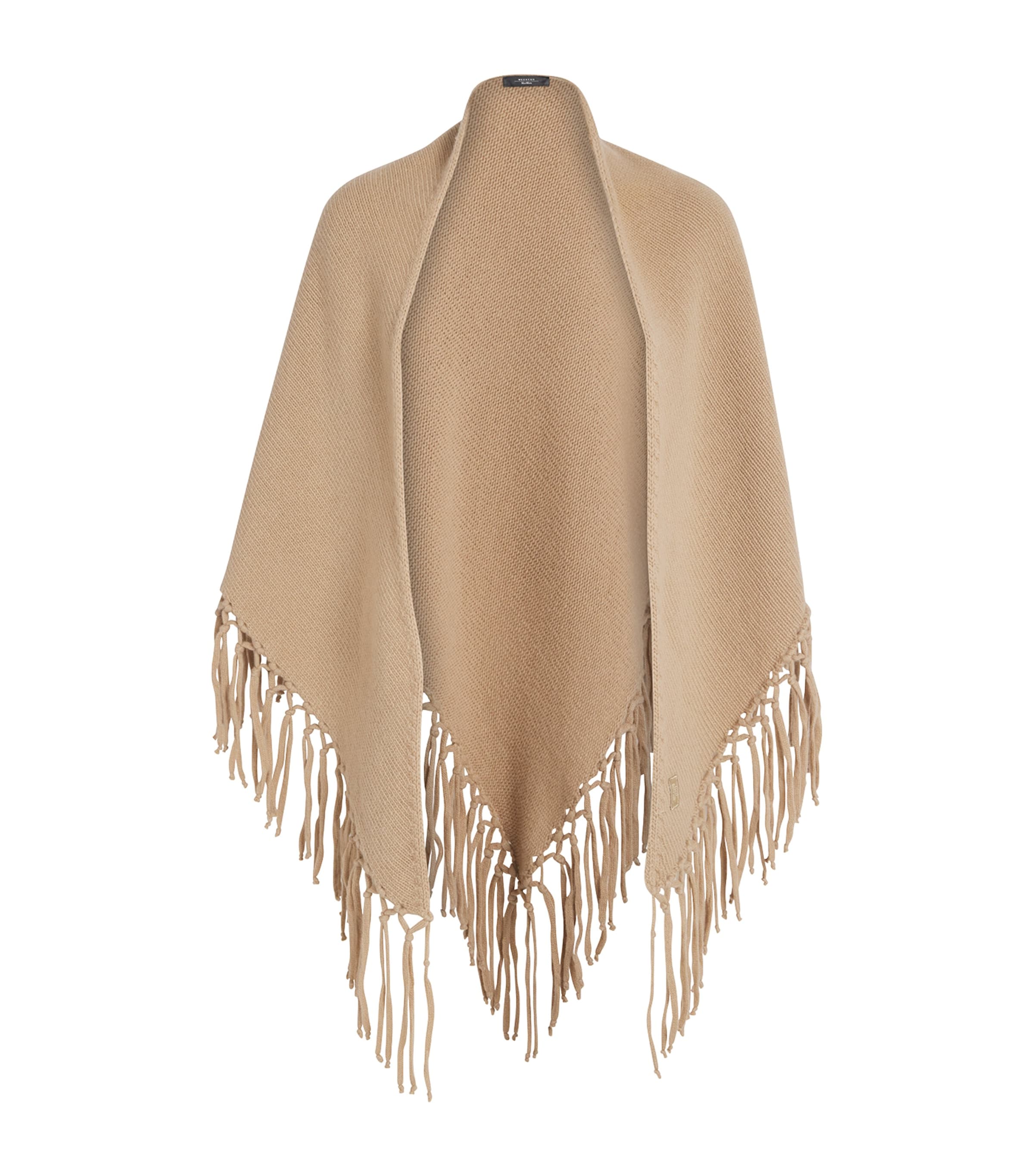 Weekend Max Mara Virgin Wool Fringed Shawl In Brown