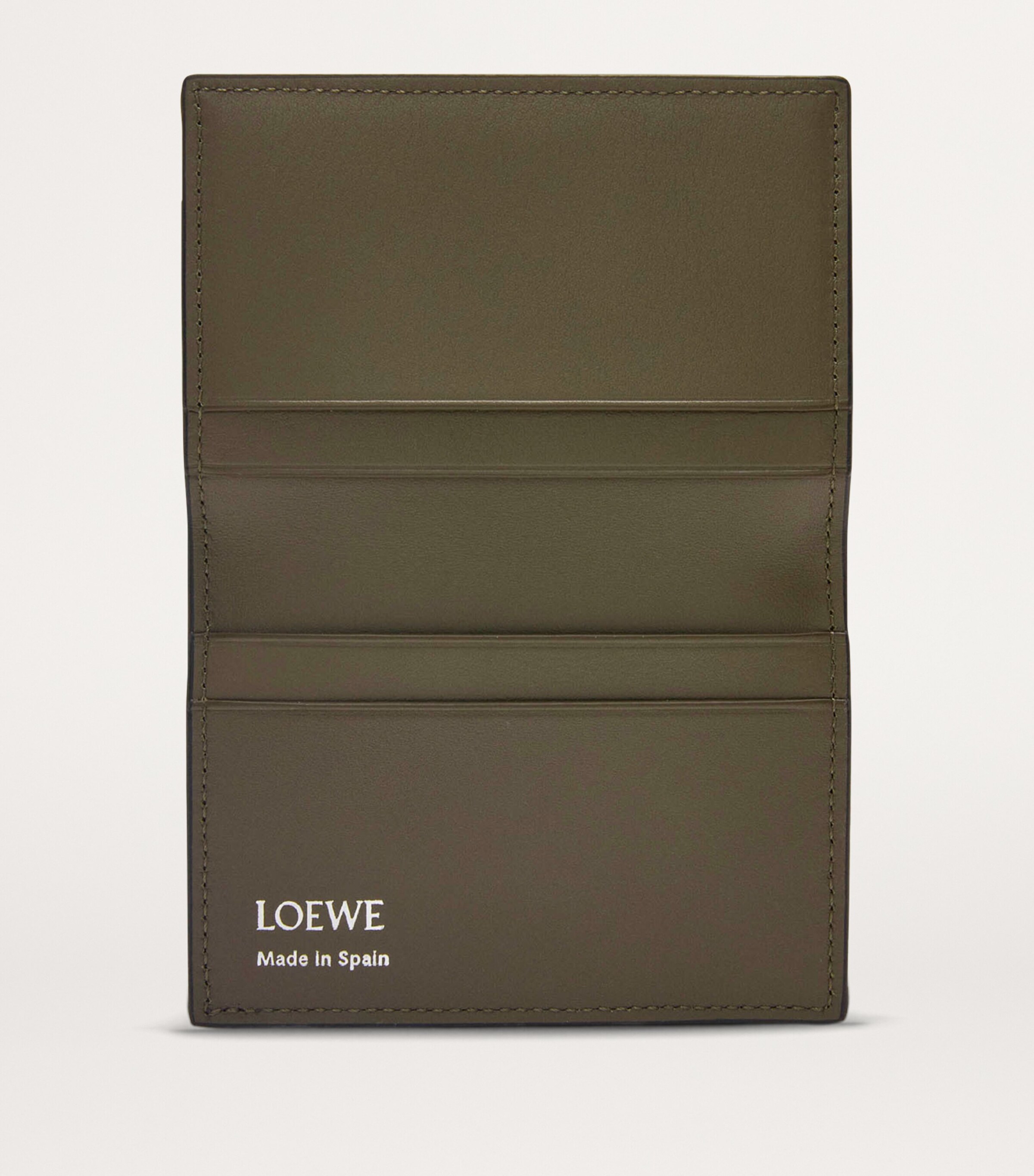 Leather Bifold Slim Card Holder BLACK/DARK KHAKI Image 2