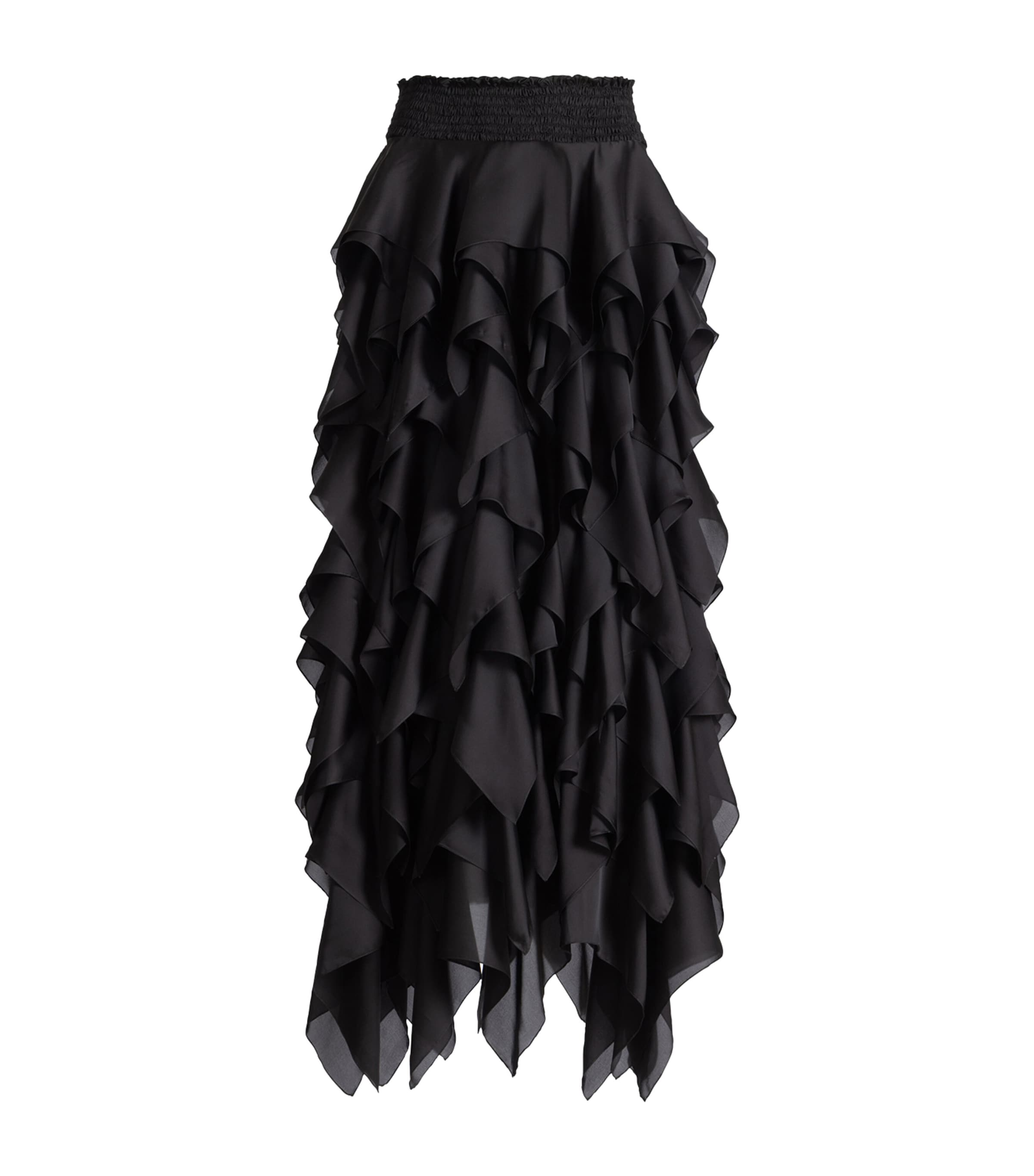Balmain Womens Silk Ruffled Maxi Skirt Noir Image 1