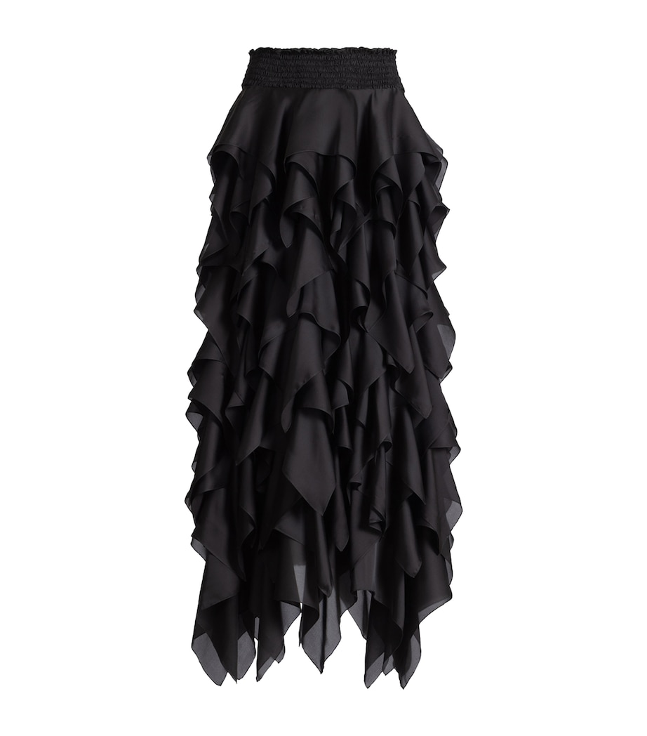Balmain Womens Silk Ruffled Maxi Skirt Noir Image 1