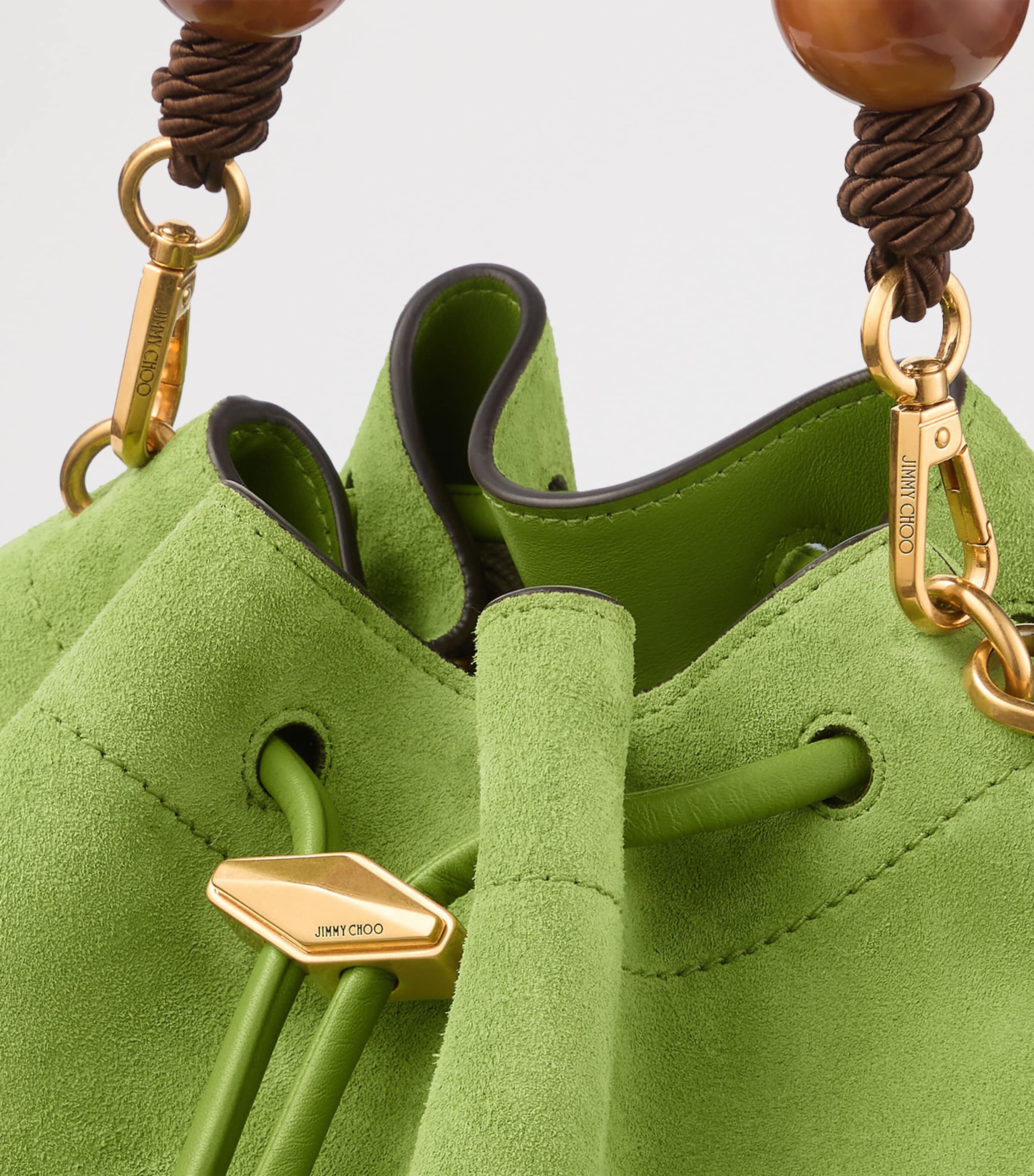 Jimmy Choo Medium Suede Cinch Beaded Bucket Bag Clover/gold Image 5