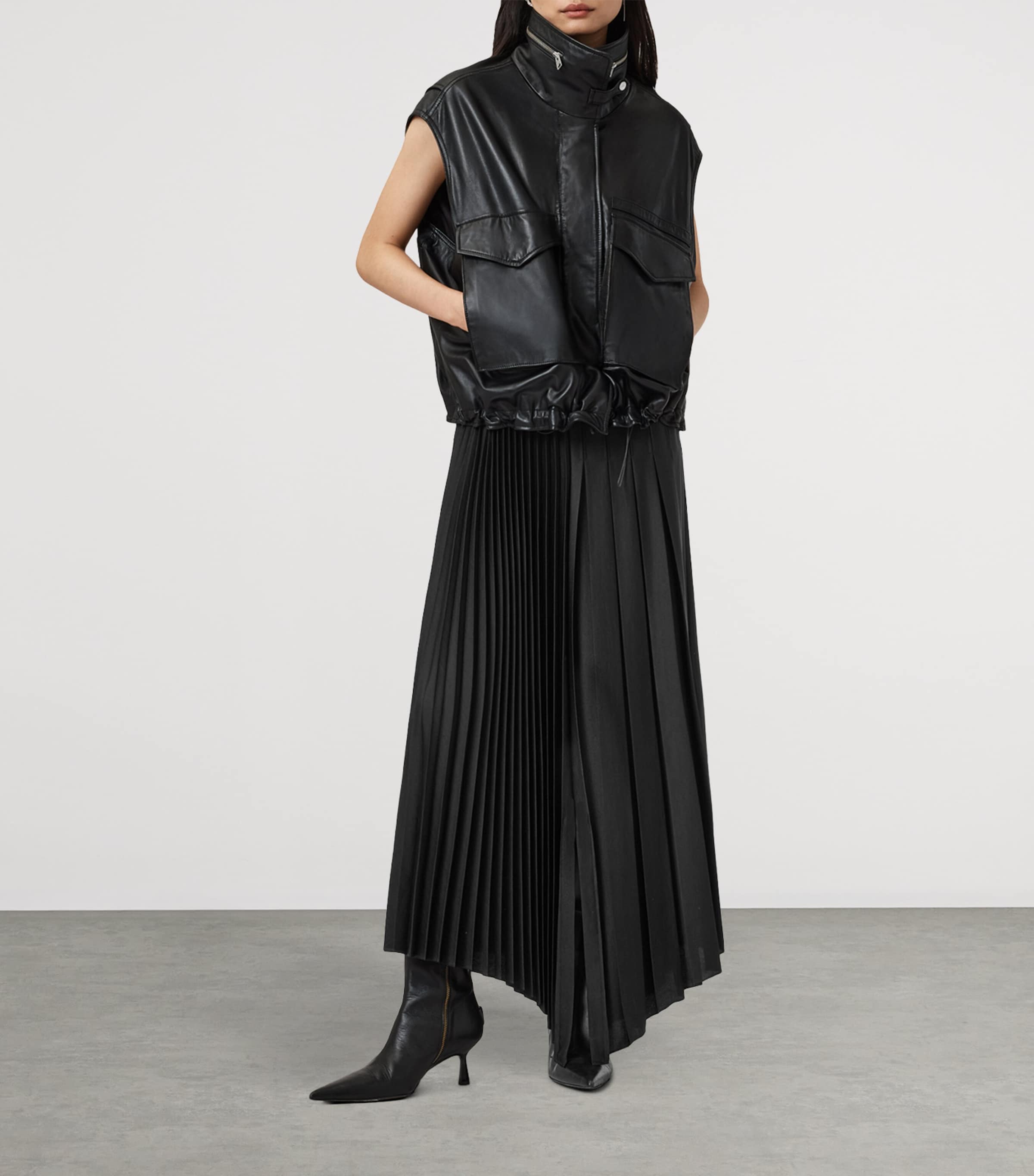AllSaints Black Pleated Jax Maxi Skirt | Harrods US