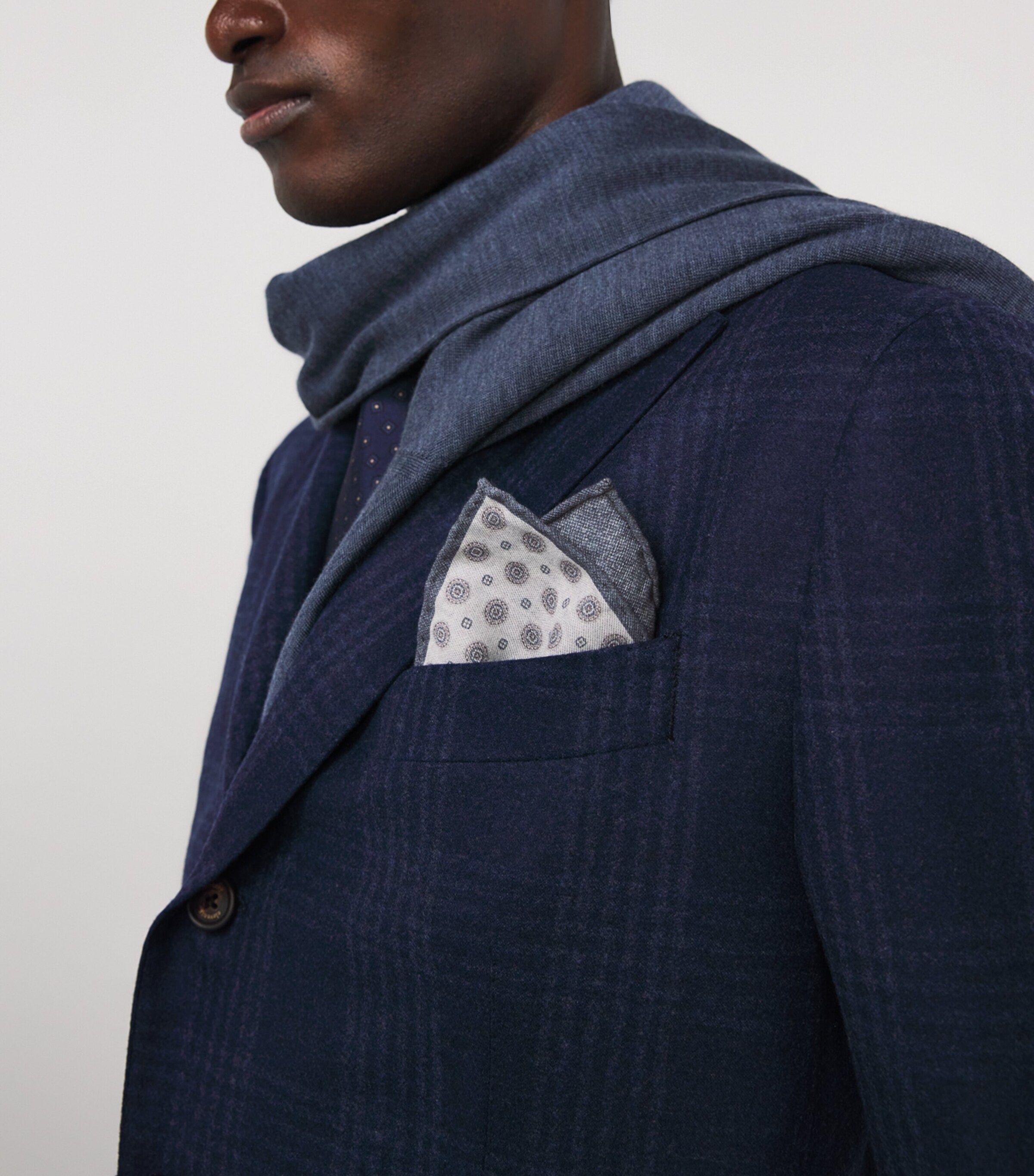 Eleventy Cotton-Wool Pocket Square Avorio, Azzurro, Mor Image 2