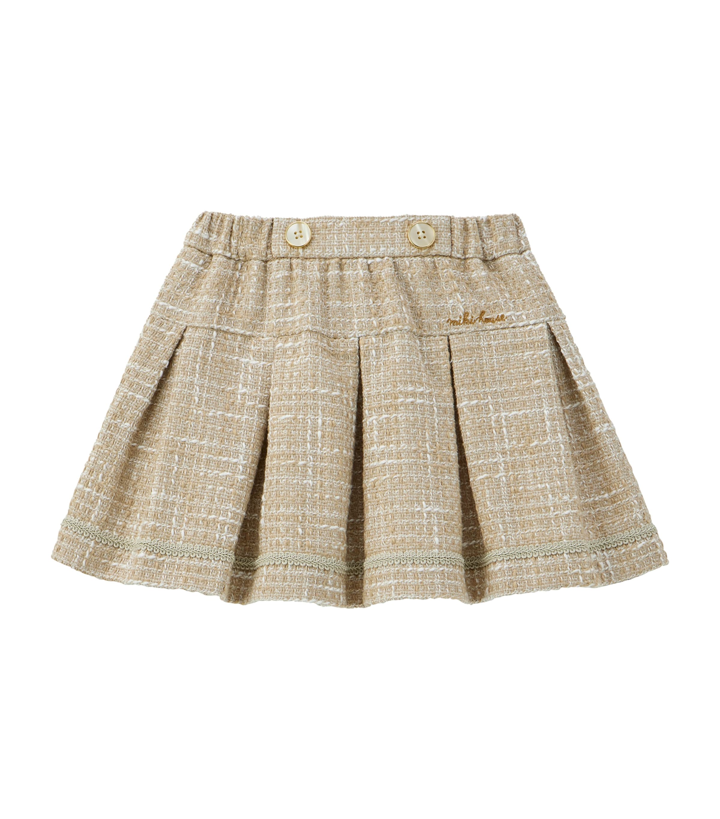 Miki House Kids' Cotton-blend Pleated Skirt In Brown