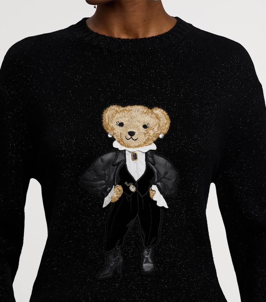 Cashmere-Blend Holiday Polo Bear Sweater BLACK Image 3