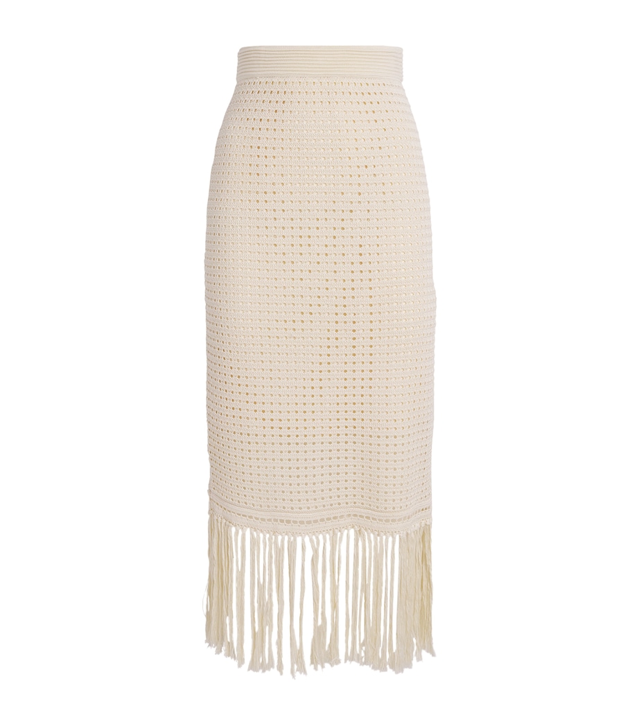 Zimmermann Womens Crochet Fringe Indra Midi Skirt Cream Image 1