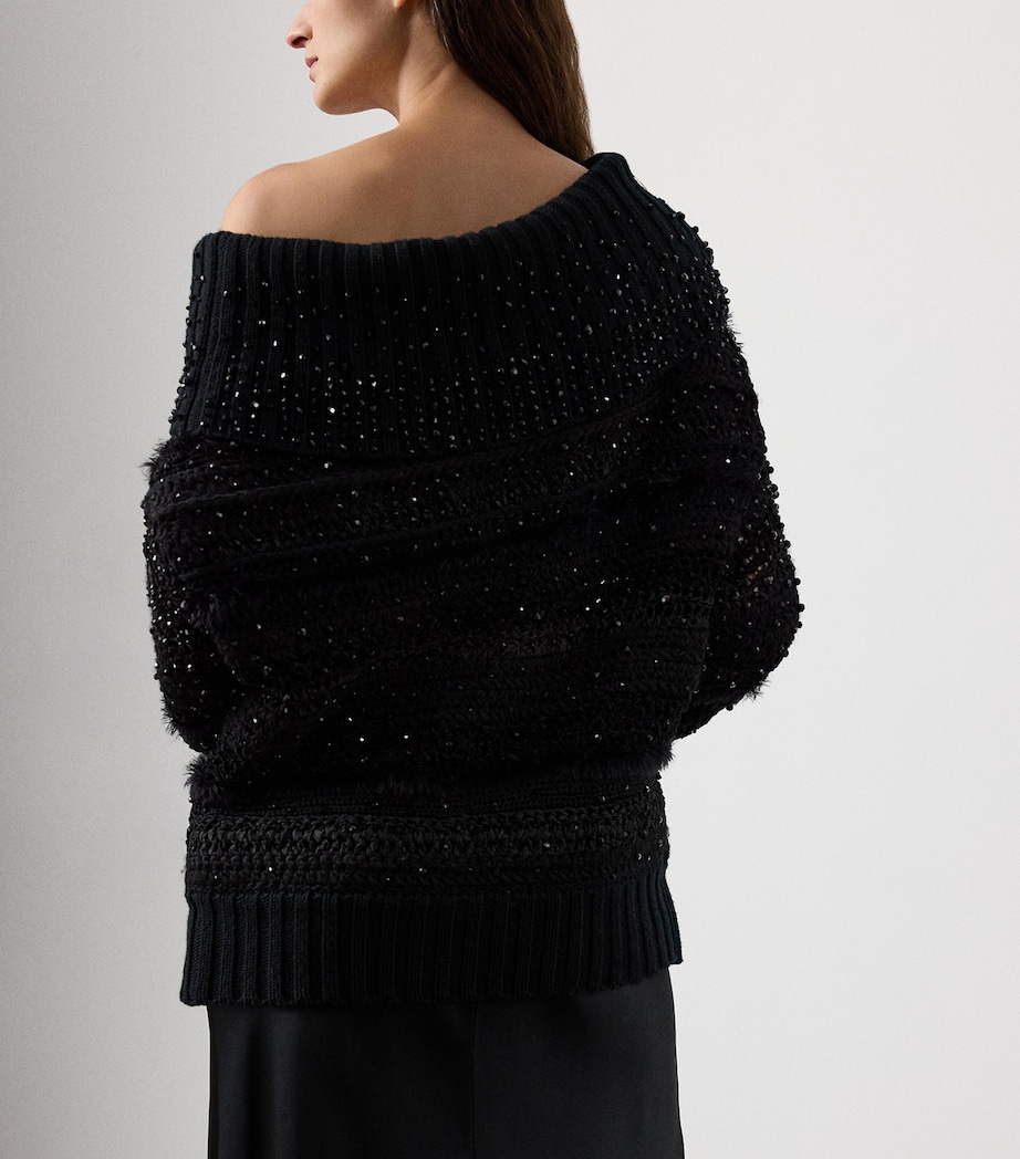 Wool-Blend Embellished Asymmetric Sweater BLACK Image 3