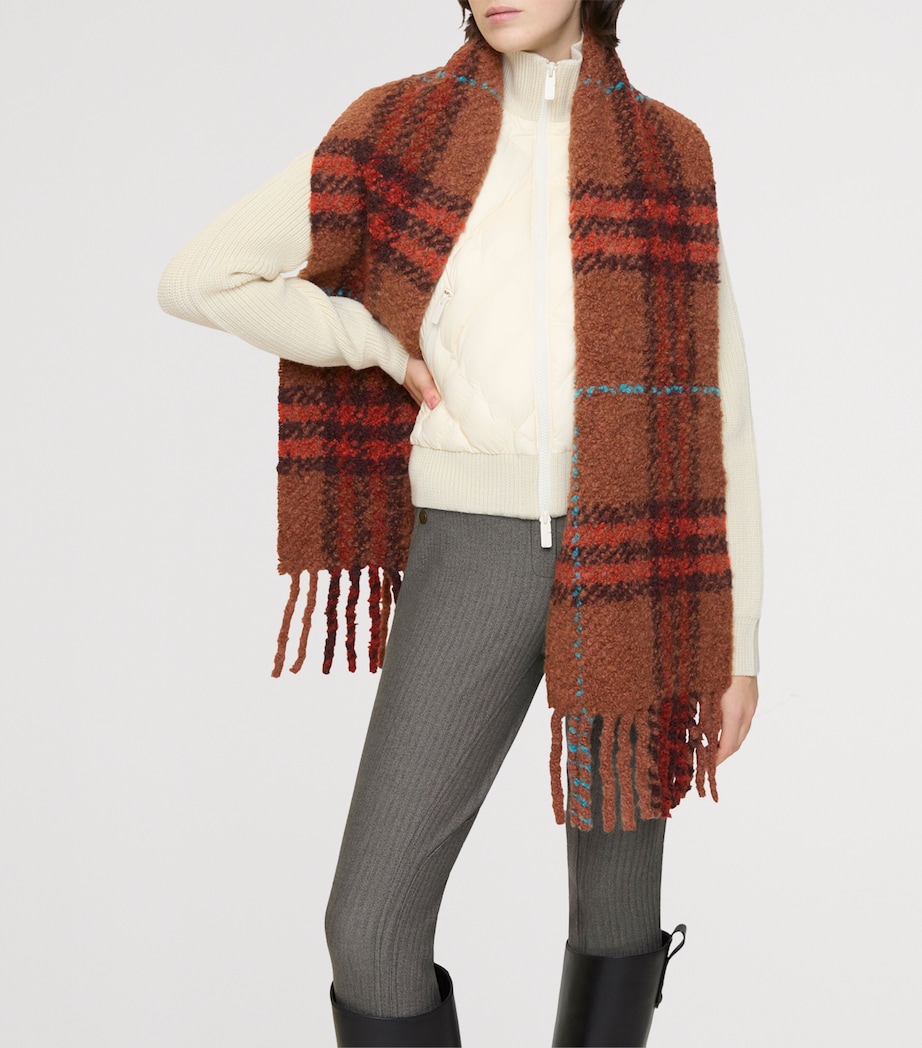 Burberry Alpaca-Wool Bouclé Check Scarf Ginger Brown Image 2
