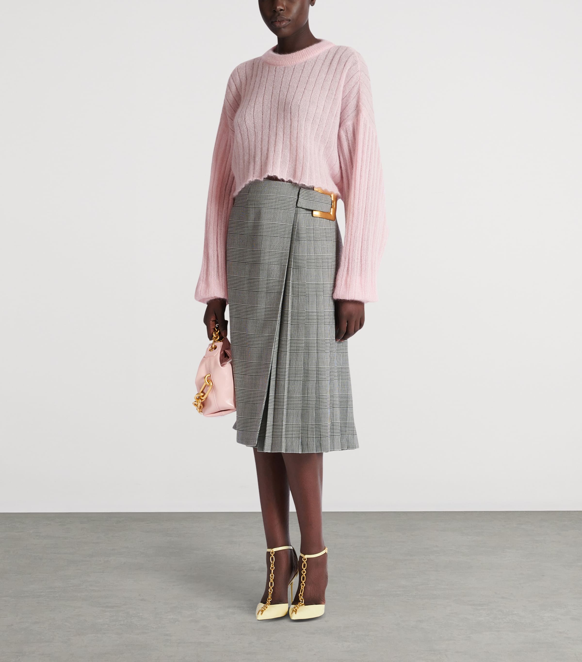 Virgin Wool-Blend Check Midi Skirt EAB NOIR/BLANC Image 3