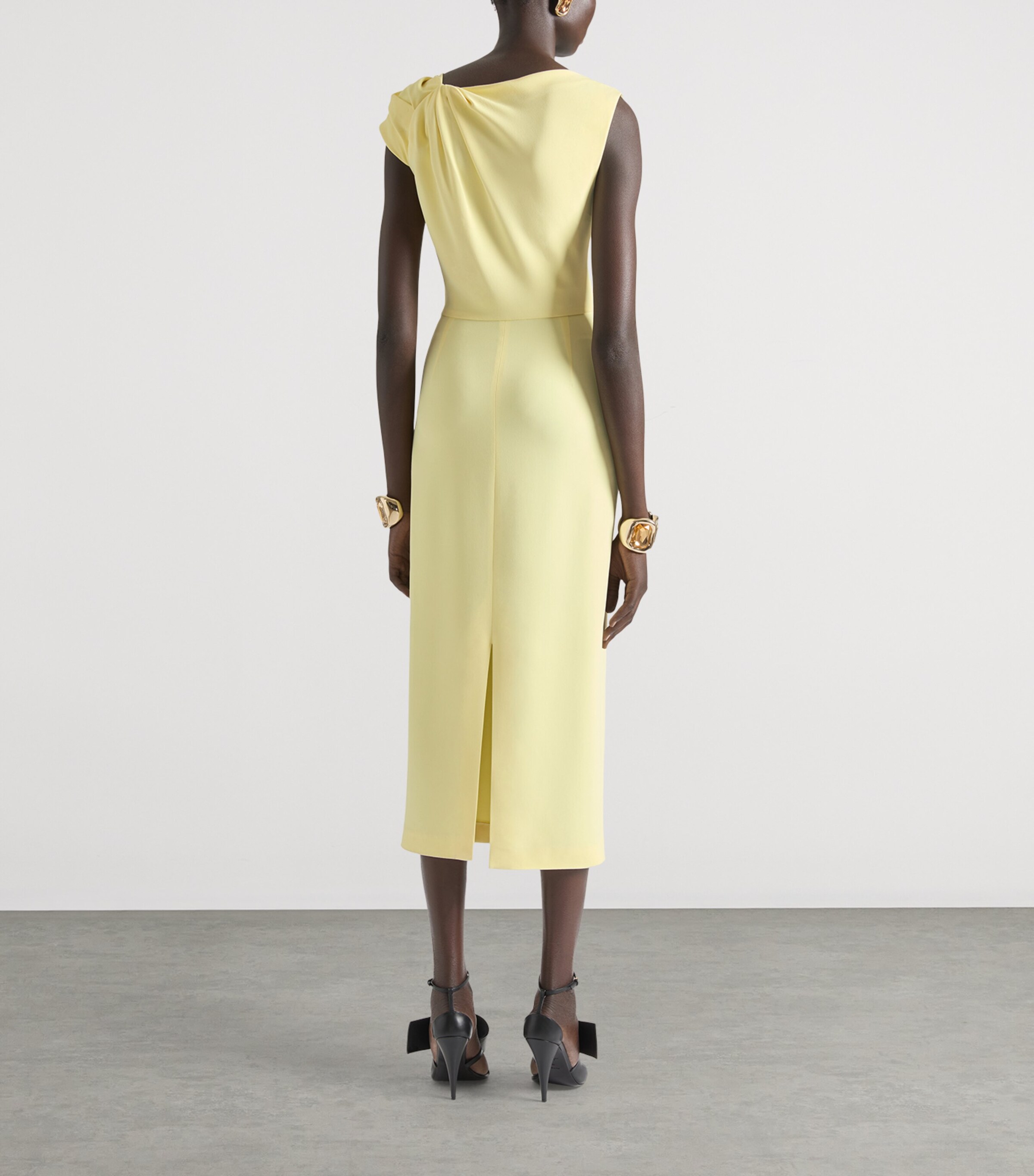 Crepe Draped Midi Dress BUTTER Image 3