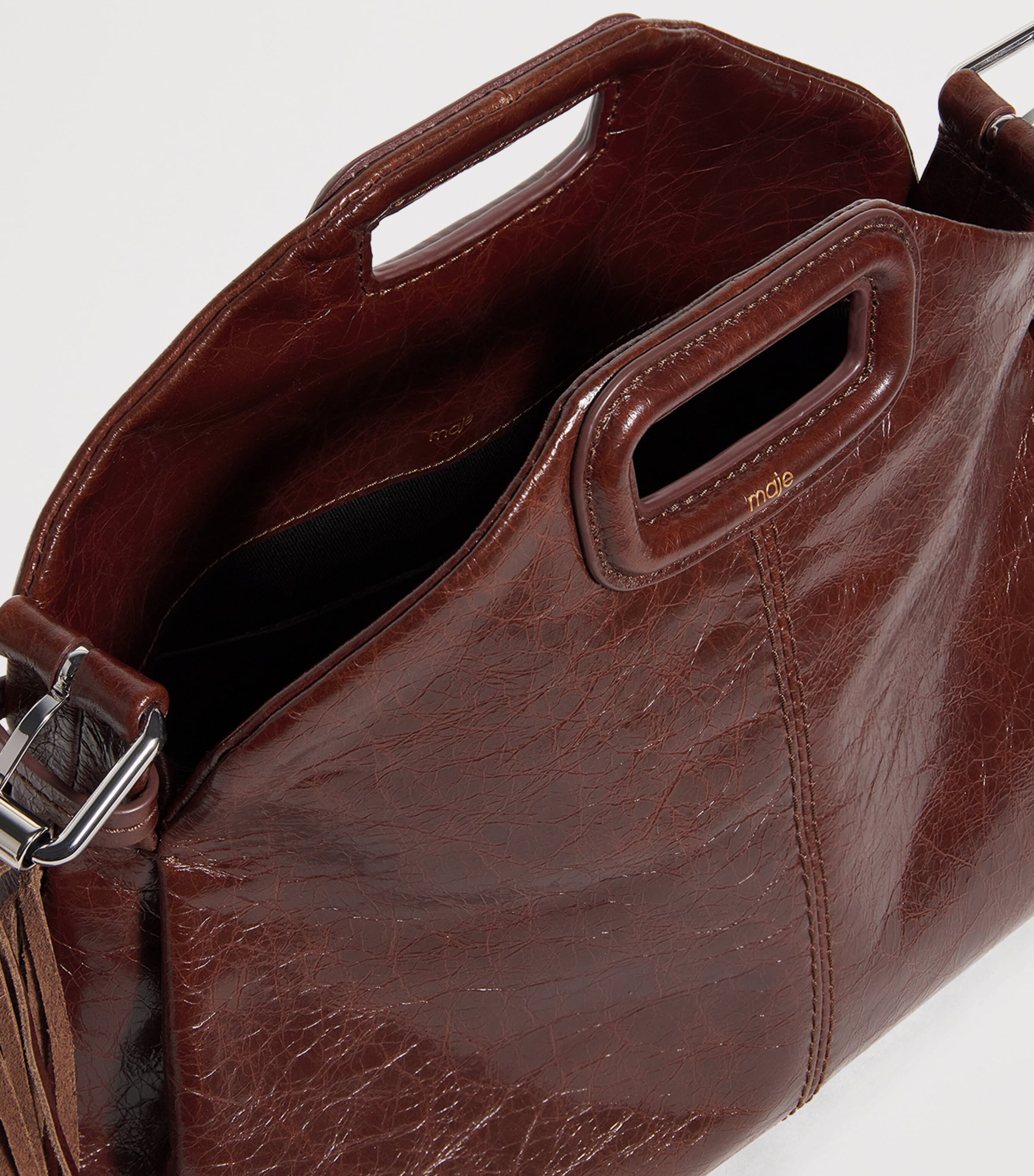 Cracked Leather Miss M Shoulder Bag DARK BROWN Image 6